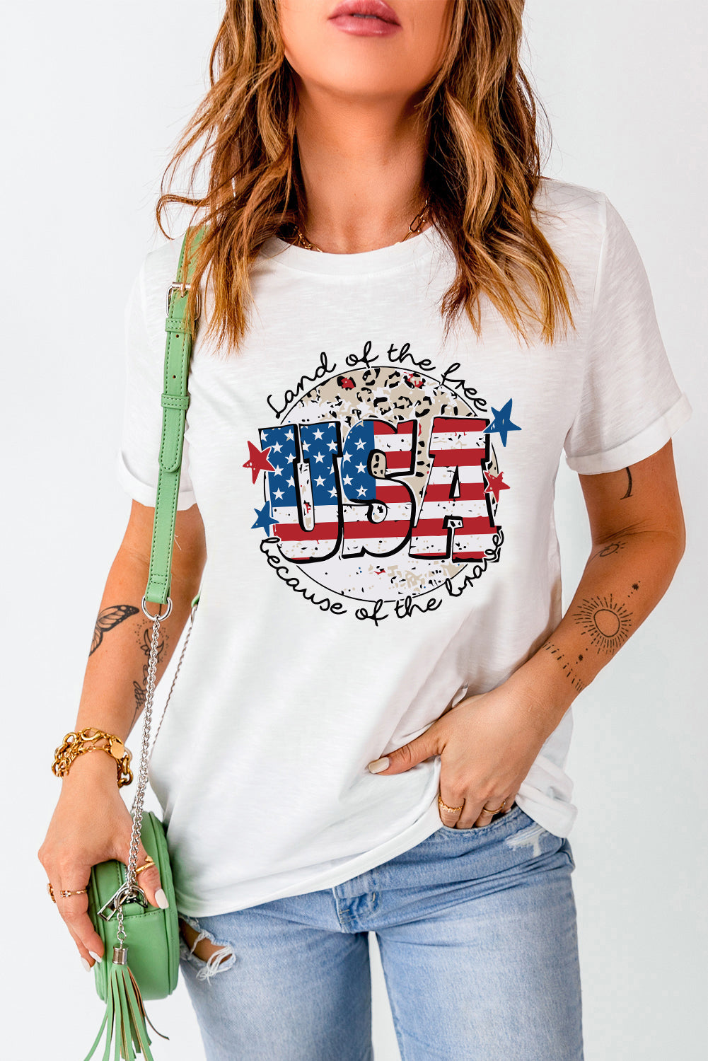 [U.S.A] Graphic Round Neck Tee