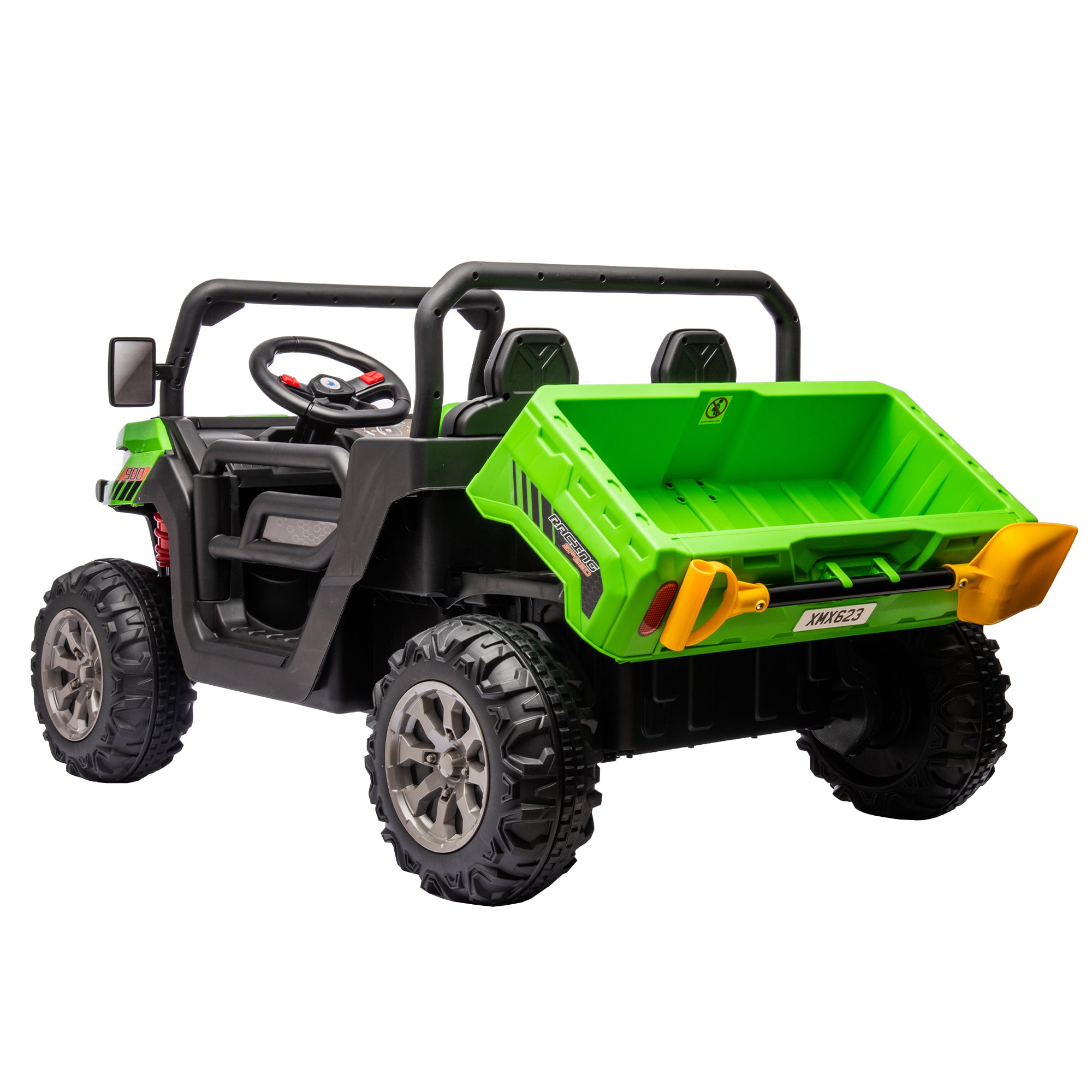 24V Ride On Truck 2-Seater UTV with 2x200W Motor, Dump Bed/Shovel, Remote Control Electric Vehicle for Boys and Girls, Non-Slip Tyres