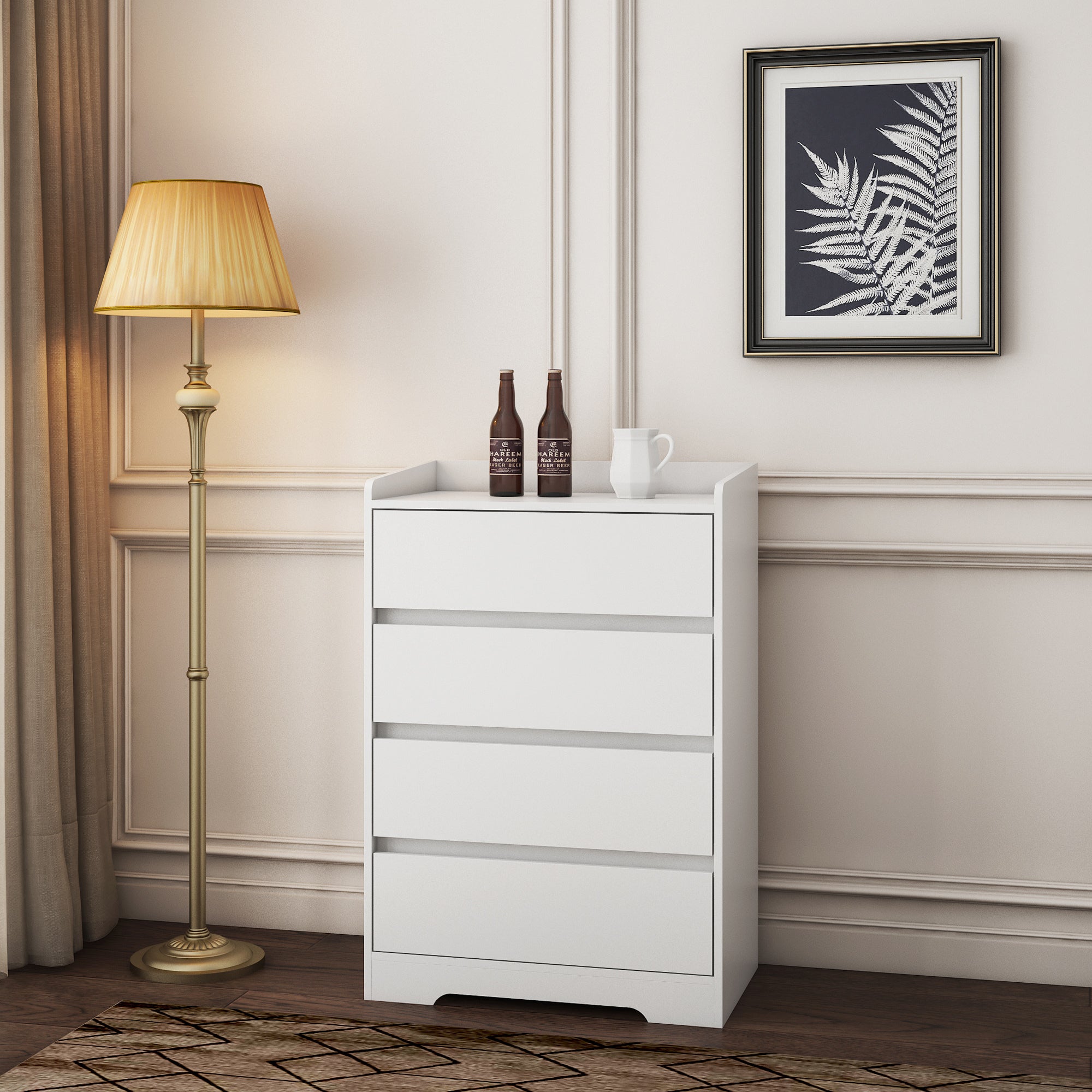 4 Drawer Dresser, Chest of Drawers Without Handle, White Dresser for Bedroom 100% Waterproof, Modern Wooden Cabinet with Sturdy Frame for Living Room, Entryway, Bedroom, Hallway, Office