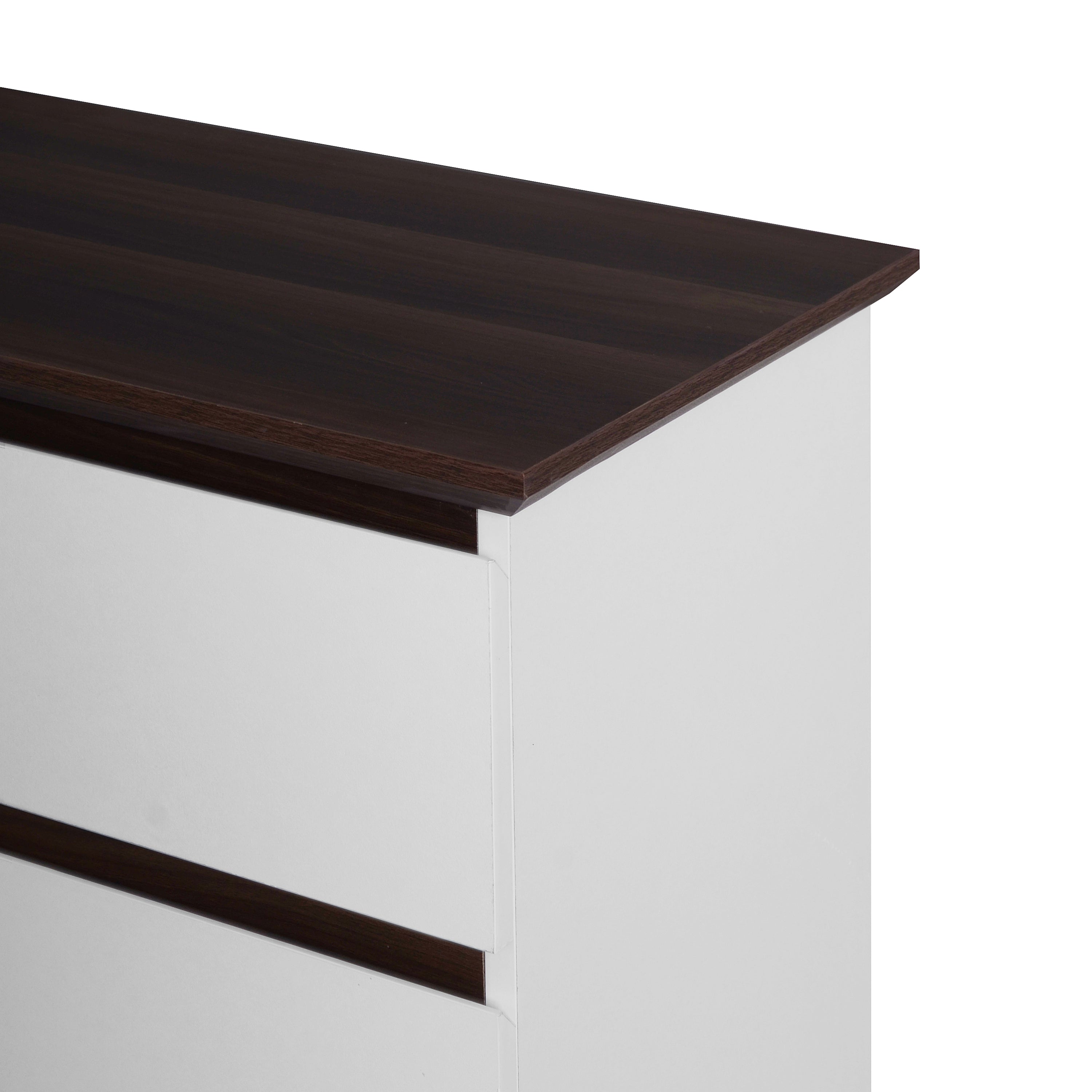 5-Drawer Dresser for Bedroom, Modern Closet Dressers Chest of Drawers, White and Walnut Storage Dresser Chest Cabinet Organizer Unit