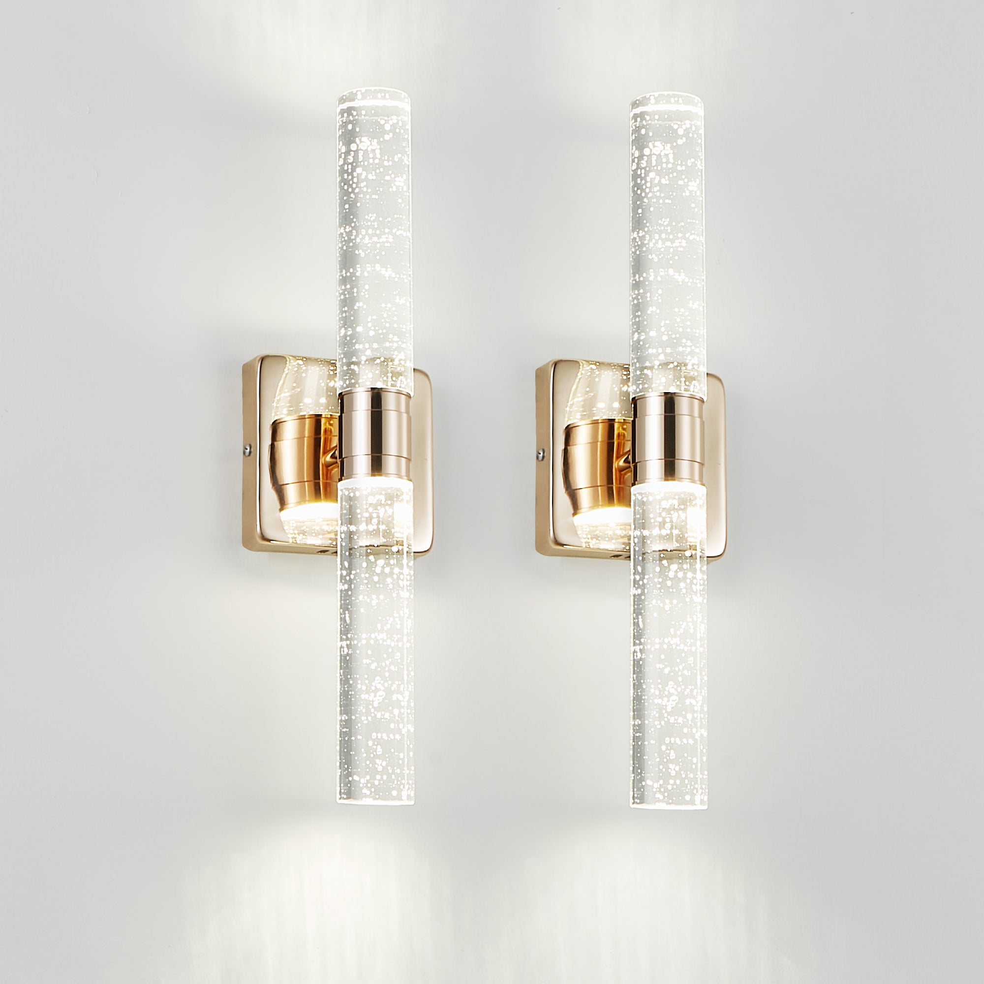 Contemporary Crystal Wall Light Sconce, 2-Light Gold-Plated Fixture with Bubble Crystal for Bathroom, Bedroom, Hallway – Modern Indoor Lighting