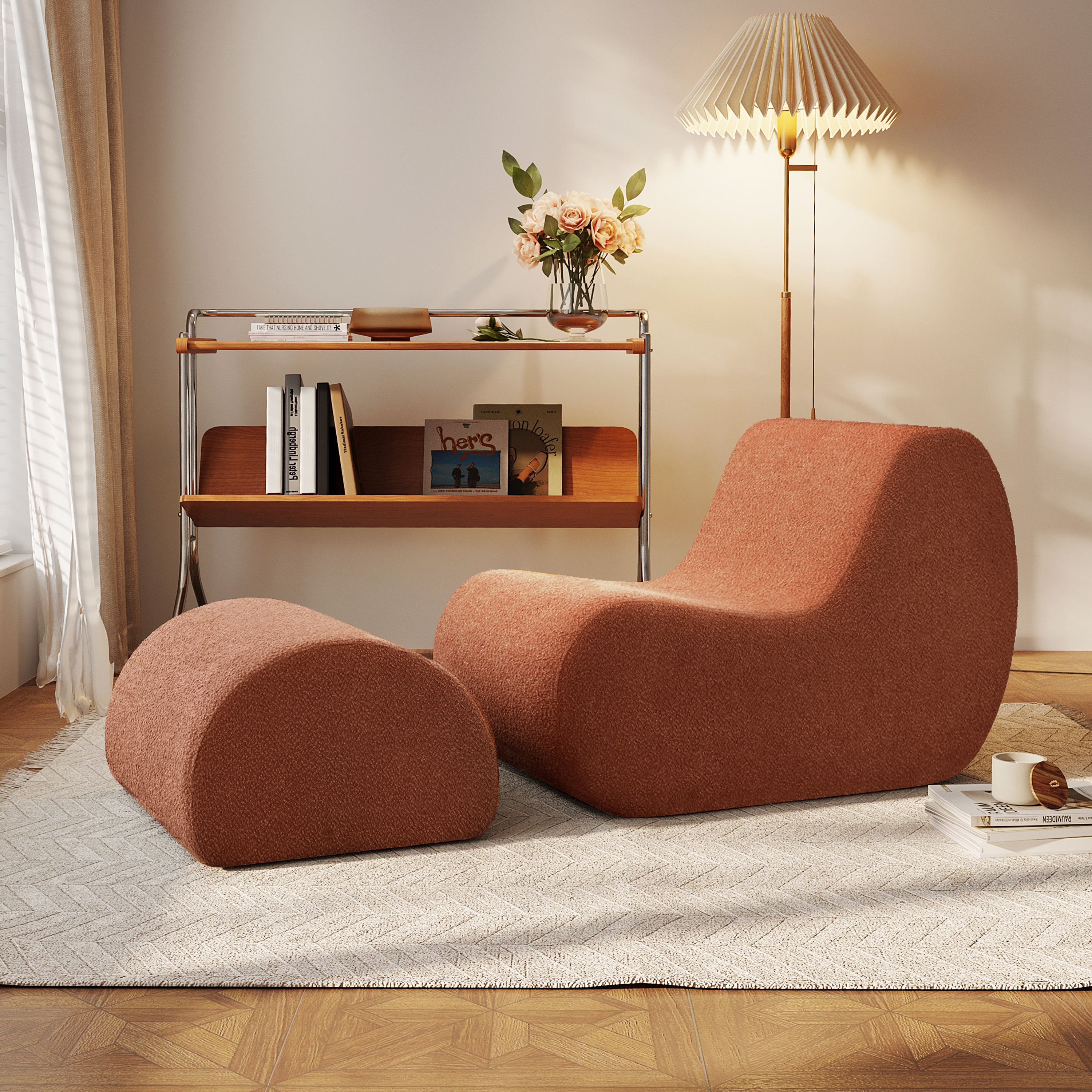 Mirod Elegant Accent Chair with Ottoman,Stylish Curved Design and Minimalist Lines for Ultimate Comfort, High-Resilience Foam for Luxurious Seating