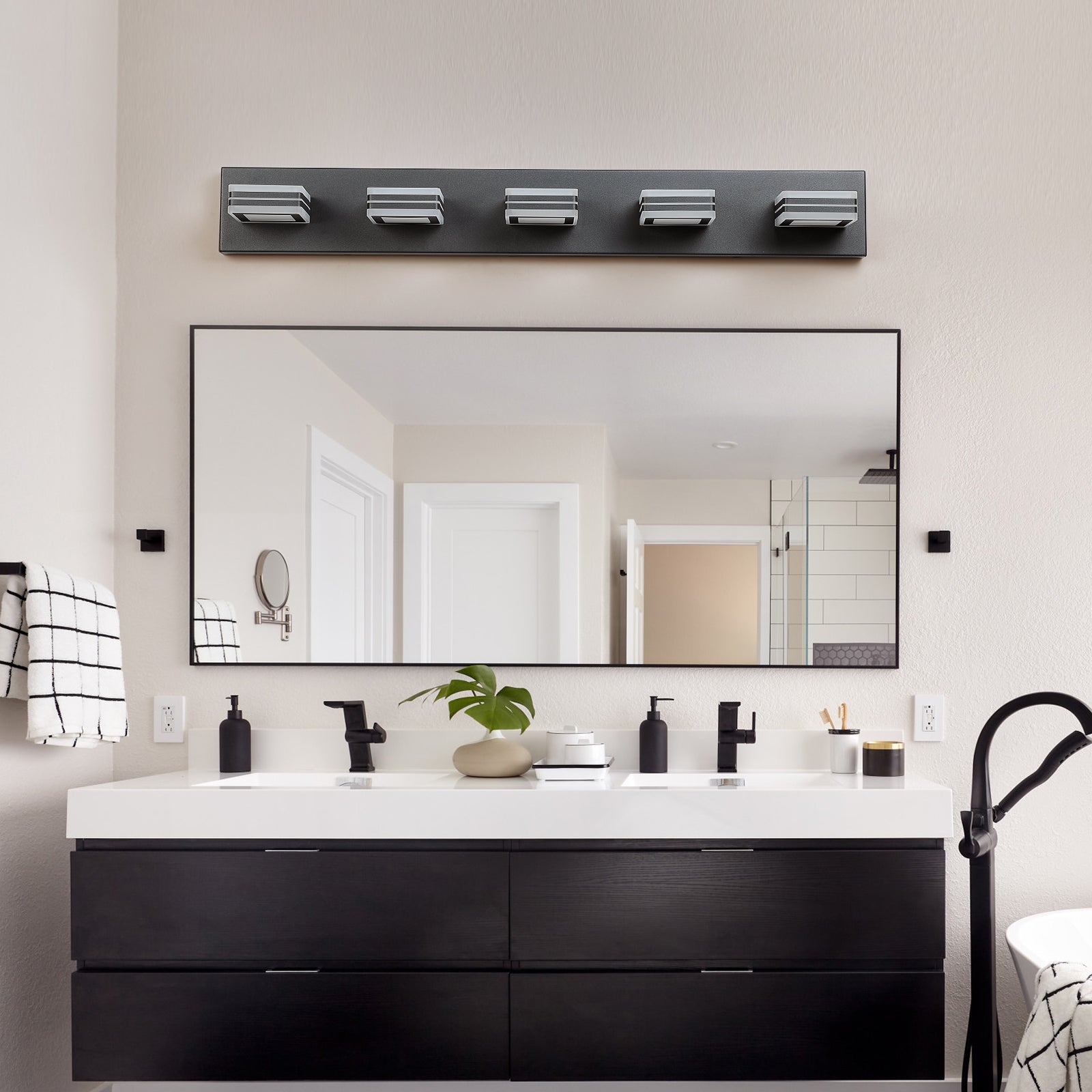 32' Modern Black 5-Light LED Vanity Light, Square Acrylic Lampshades Wall Mount Fixture for Bathroom, Mirror Lighting