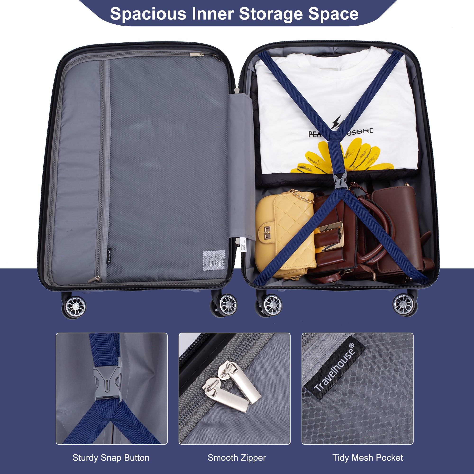 Navy Hardshell Suitcase Set with Double Spinner Wheels and TSA Lock, Lightweight and Durable PP Luggage, 3-Piece Set (20/24/28)