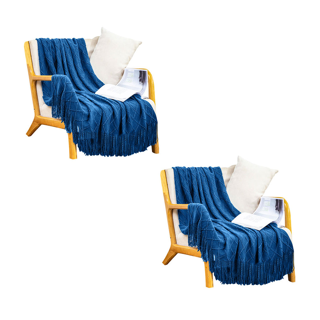SOGA Royal Blue Diamond Pattern Blanket