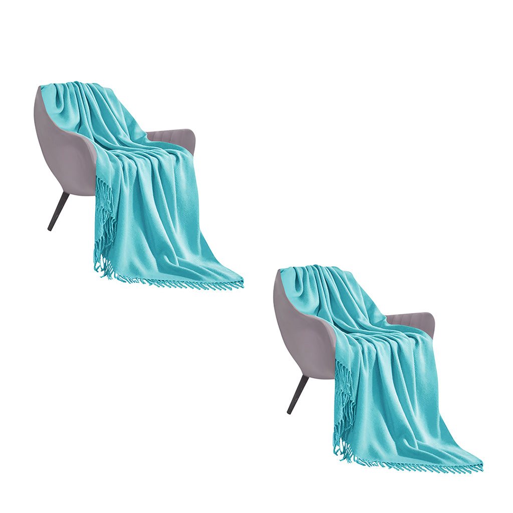 SOGA Teal Acrylic Knit Throw Blanket