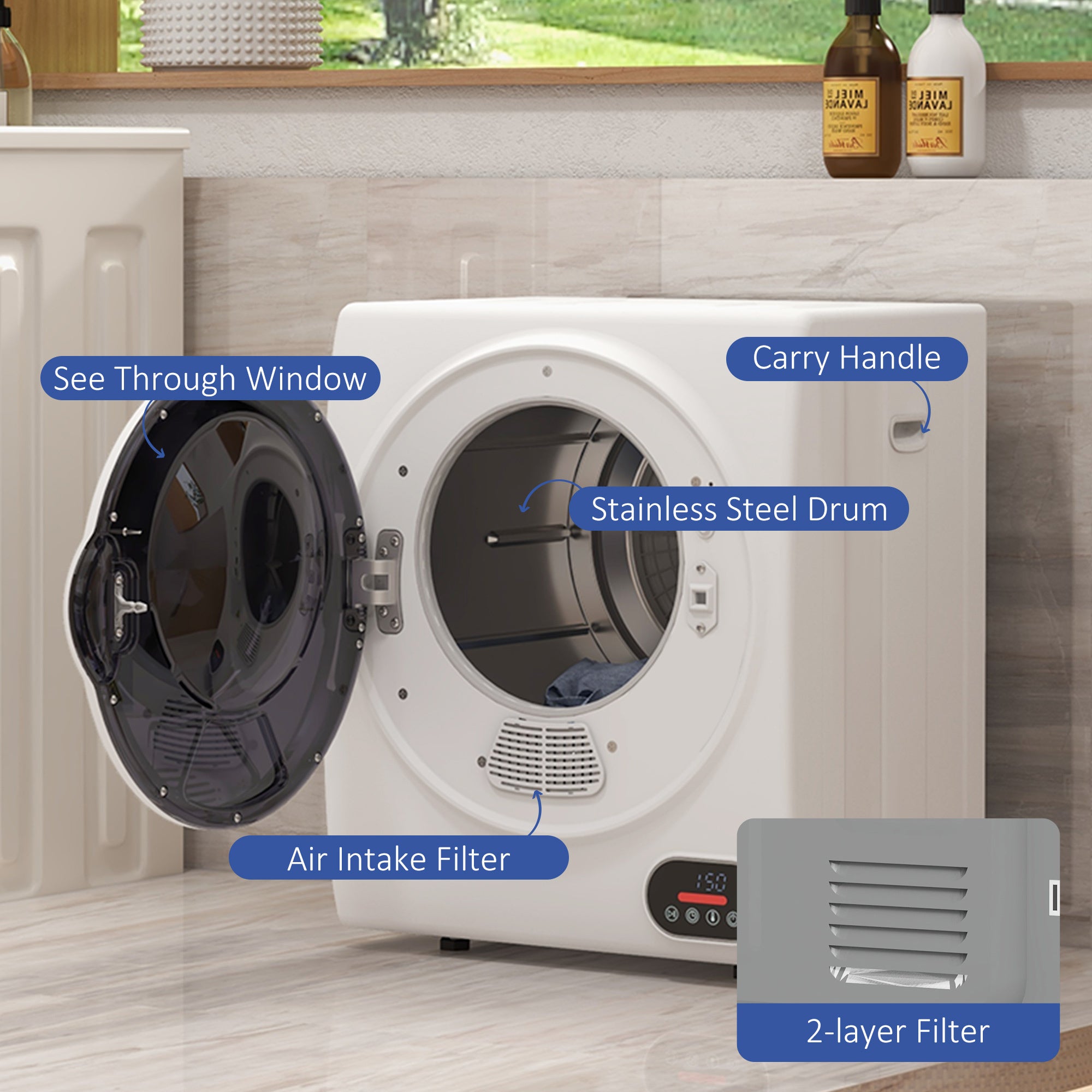  HOMCOM Portable Clothes Dryer - 1.5 cu.ft Compact Laundry Dryer