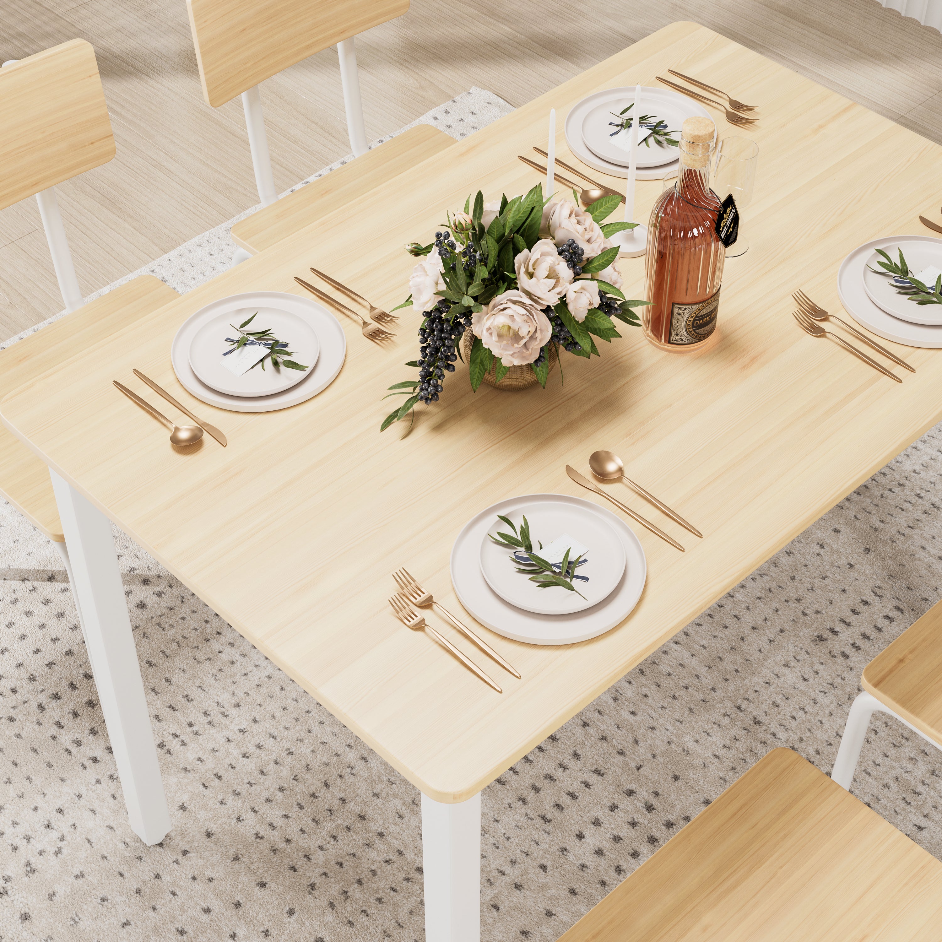 5-Piece Dining Table Set with 4 Chairs, 43" Kitchen Table and Chairs Set for 4, Metal Frame and MDF Board Dining Room Table, Perfect for Small Space, Easy to Clean