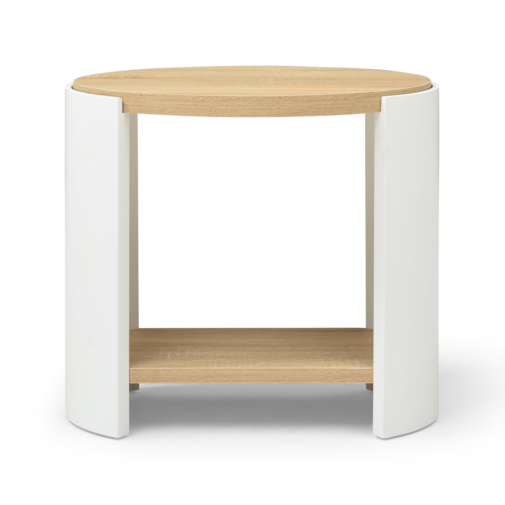 End Table, Small Side Table with 2-Layer Storage Shelves, Nightstand for Small Spaces, Sofa Table for Living Room and Bedroom, Stable Frame, Easy Assembly, Natural and White