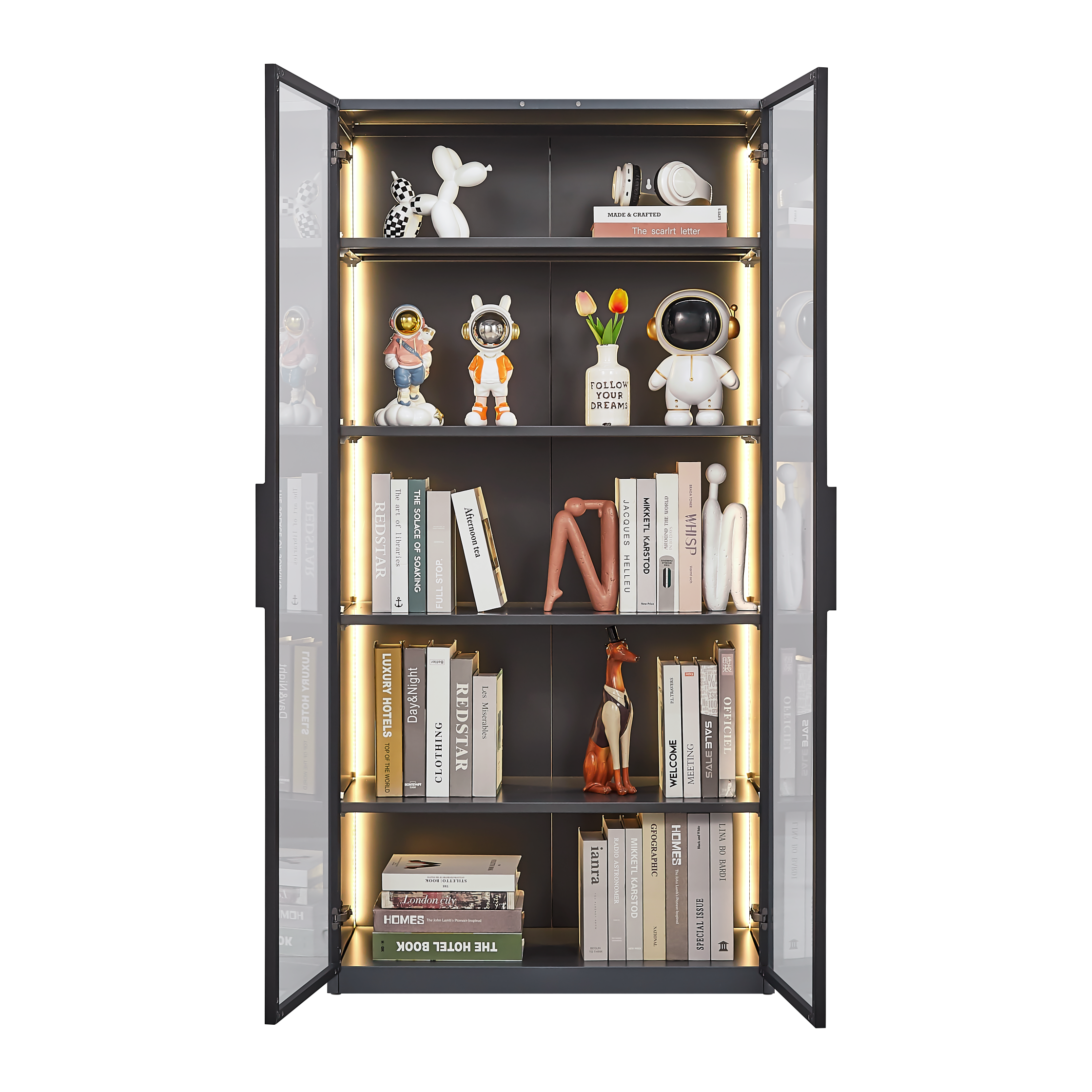 Best selling new design double door metal glass display storage cabinet  with light strip for living room