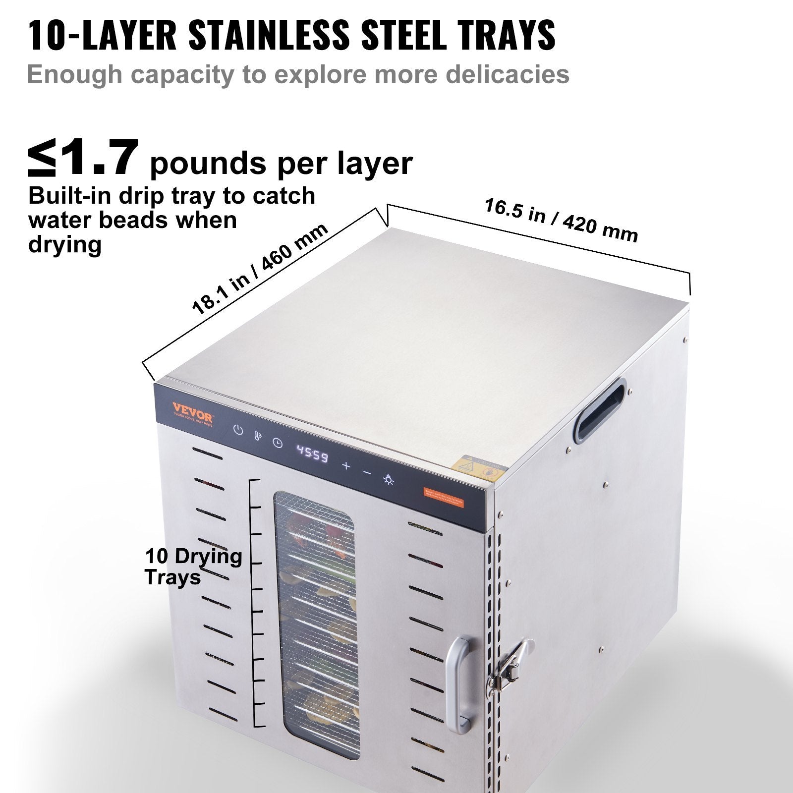 10-Tray Food Dehydrator Machine | 1000W Electric Food Dryer with Digital Timer & Temp Control for Jerky, Fruits & Dog Treats