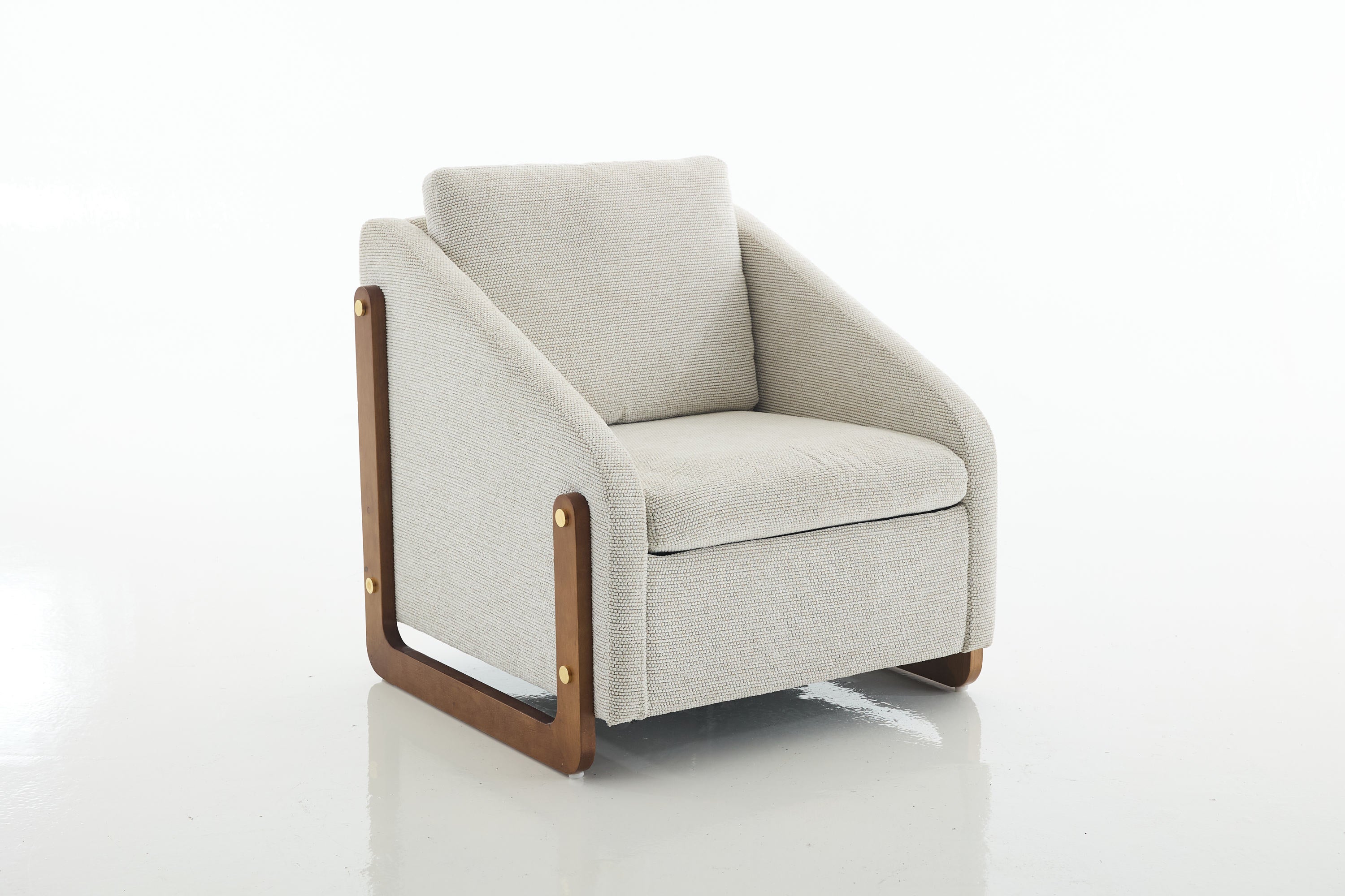 057-Set of 1 Chenille Fabric Modern Upholstered Armchair with Wooden Side Frame , Accent Leisure Chair with Cushioned Seat and Backrest for Living Room, Bedroom,Beige