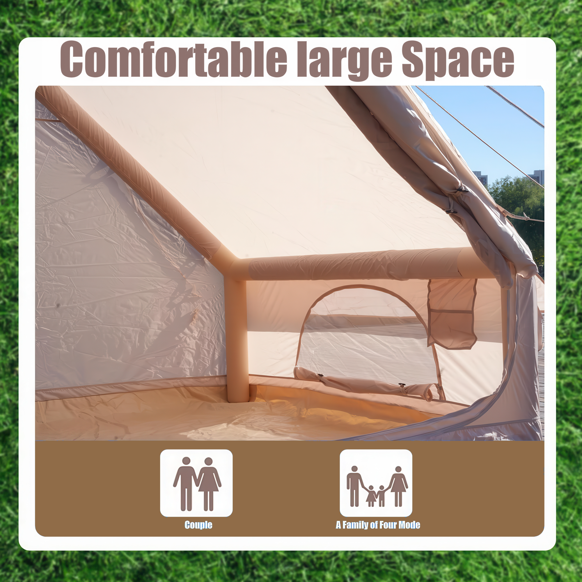 Inflatable Glamping Tent with Pump – 4-6 Person Luxury Waterproof 4-Season Camping Tent, 12 Mesh Windows, Easy Setup Outdoor Shelter