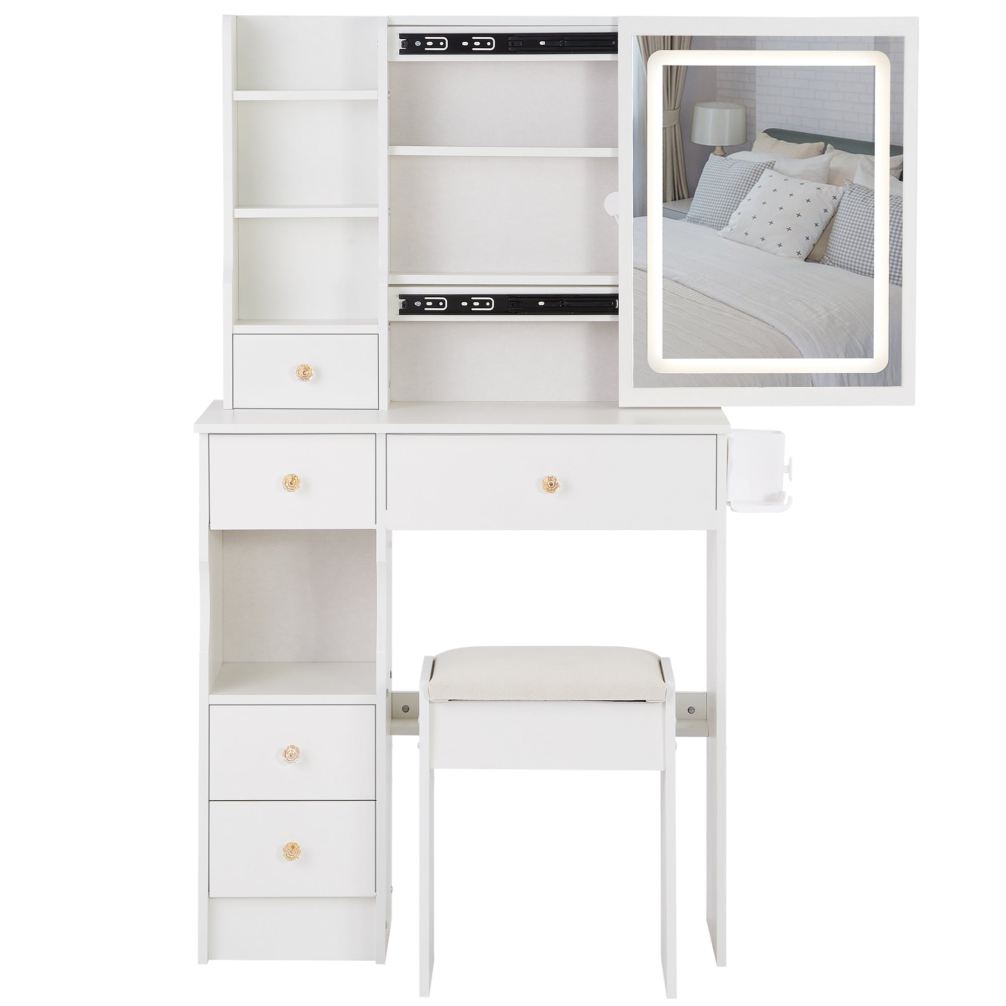 29.2" Small Vanity Table with LED Mirror & USB Ports | Compact Makeup Desk with Stoo