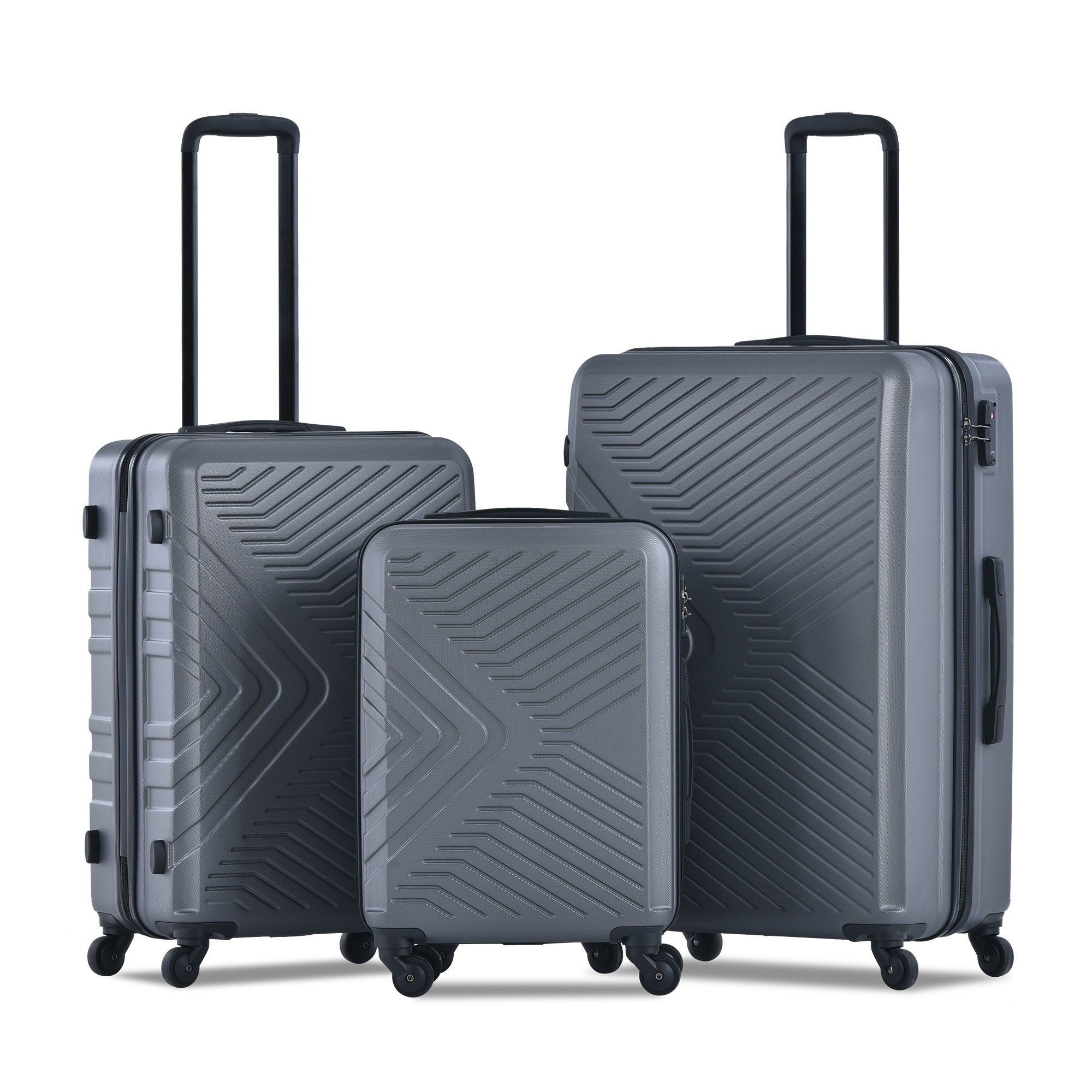 3 Piece Luggage Sets ABS Lightweight Suitcase with Two Hooks, Spinner Wheels, TSA Lock, Gray (20/24/28)