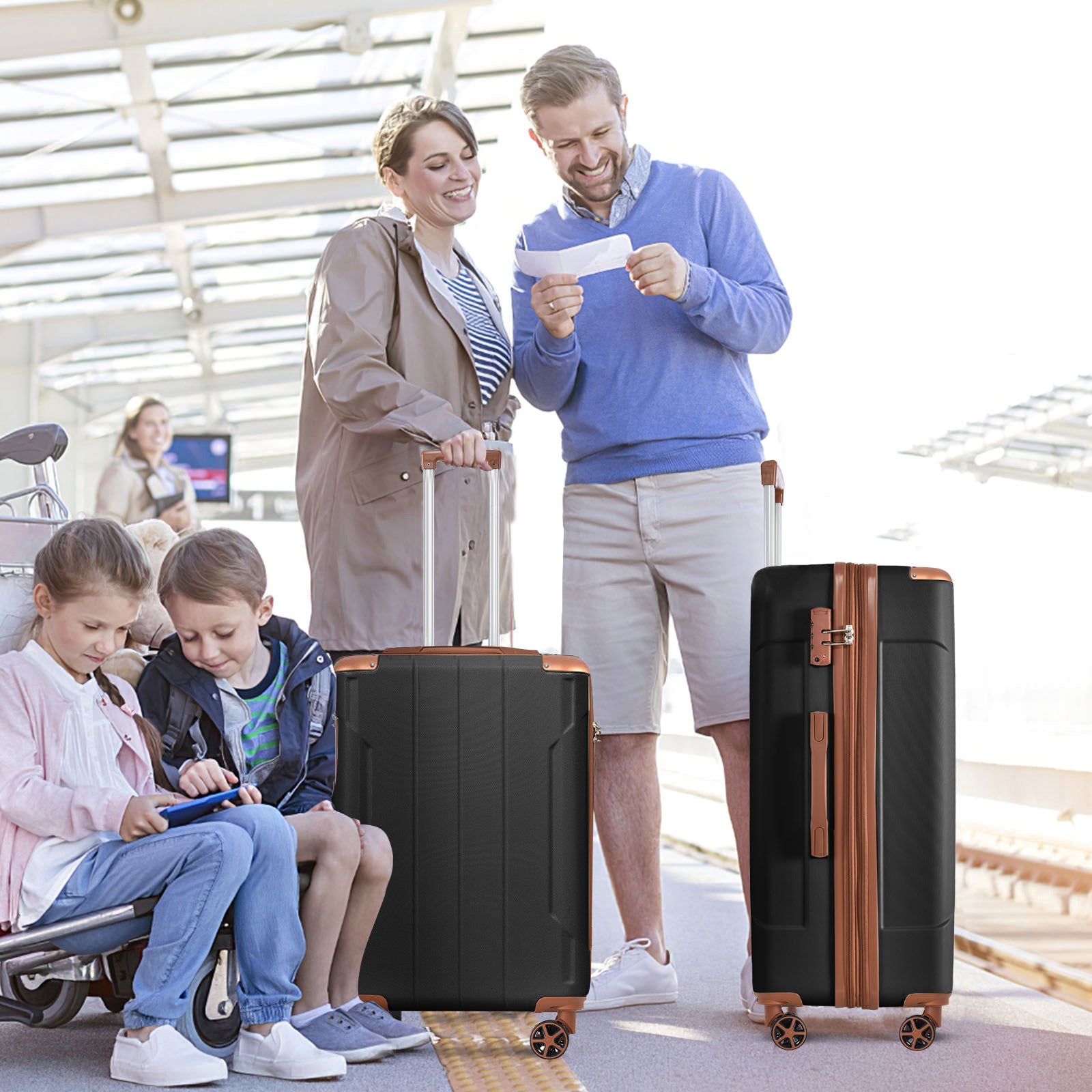 Hardshell Luggage, Lightweight Durable ABS Suitcases with Double Wheels, Expandable 28-inch Checked Luggage 28' (Black Brown)