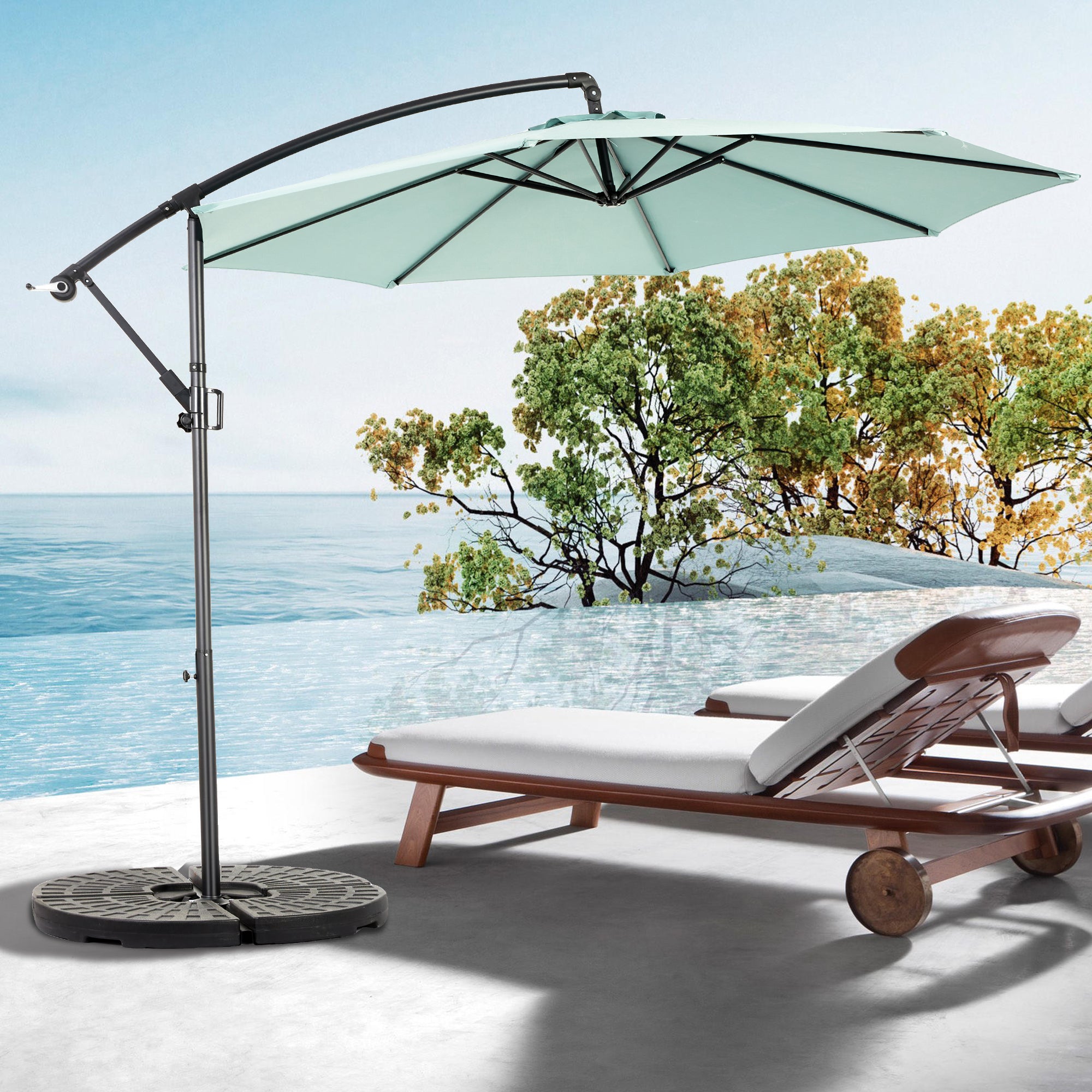 10ft Offset Hanging Patio Umbrella – Easy Tilt, 8-Rib Polyester Canopy, Outdoor Market Shade for Backyard & Poolside – Light Green (No Base)