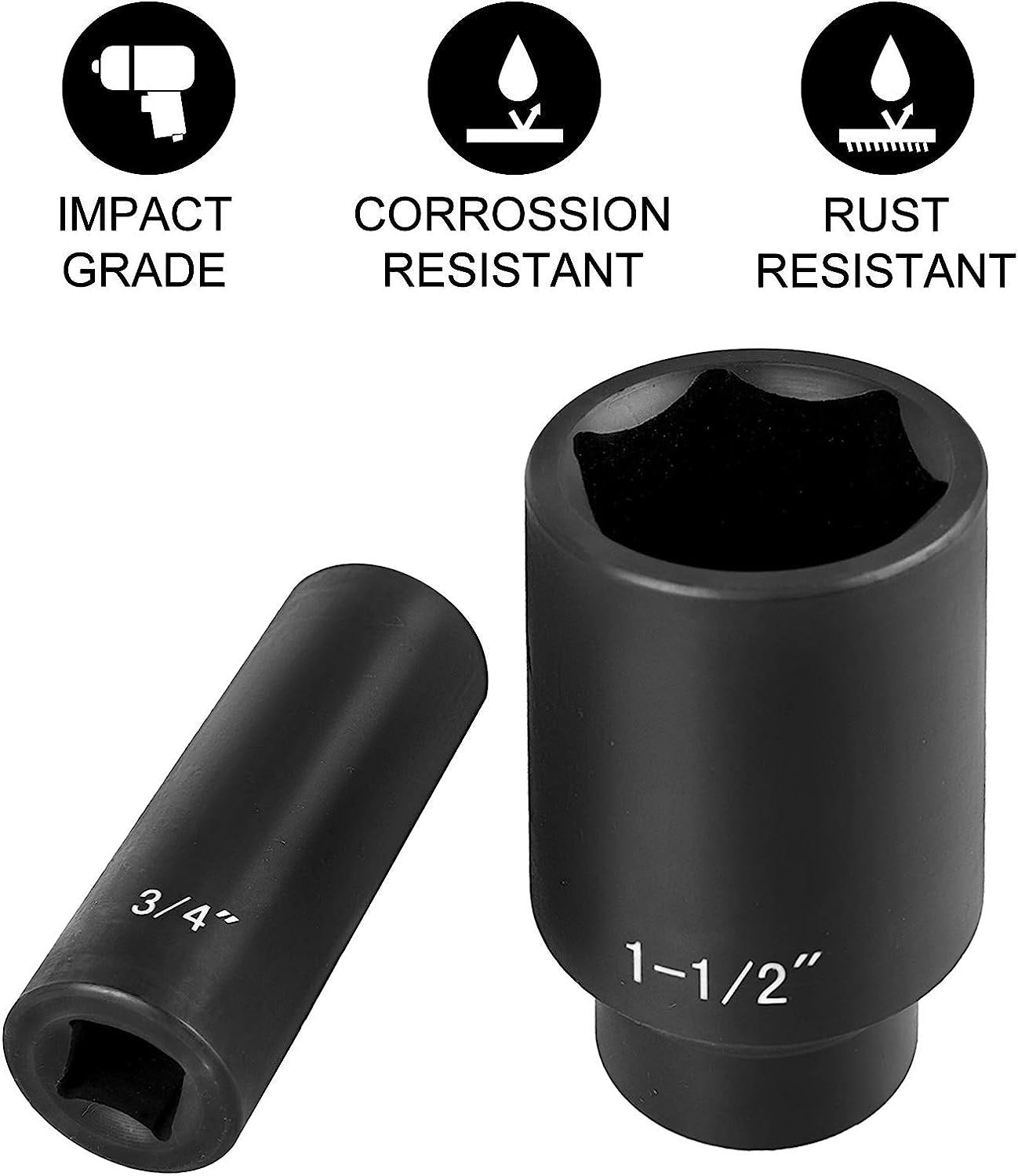 1/2" Drive Impact Socket Set | 19-Piece Deep 6-Point Sockets, Cr-V