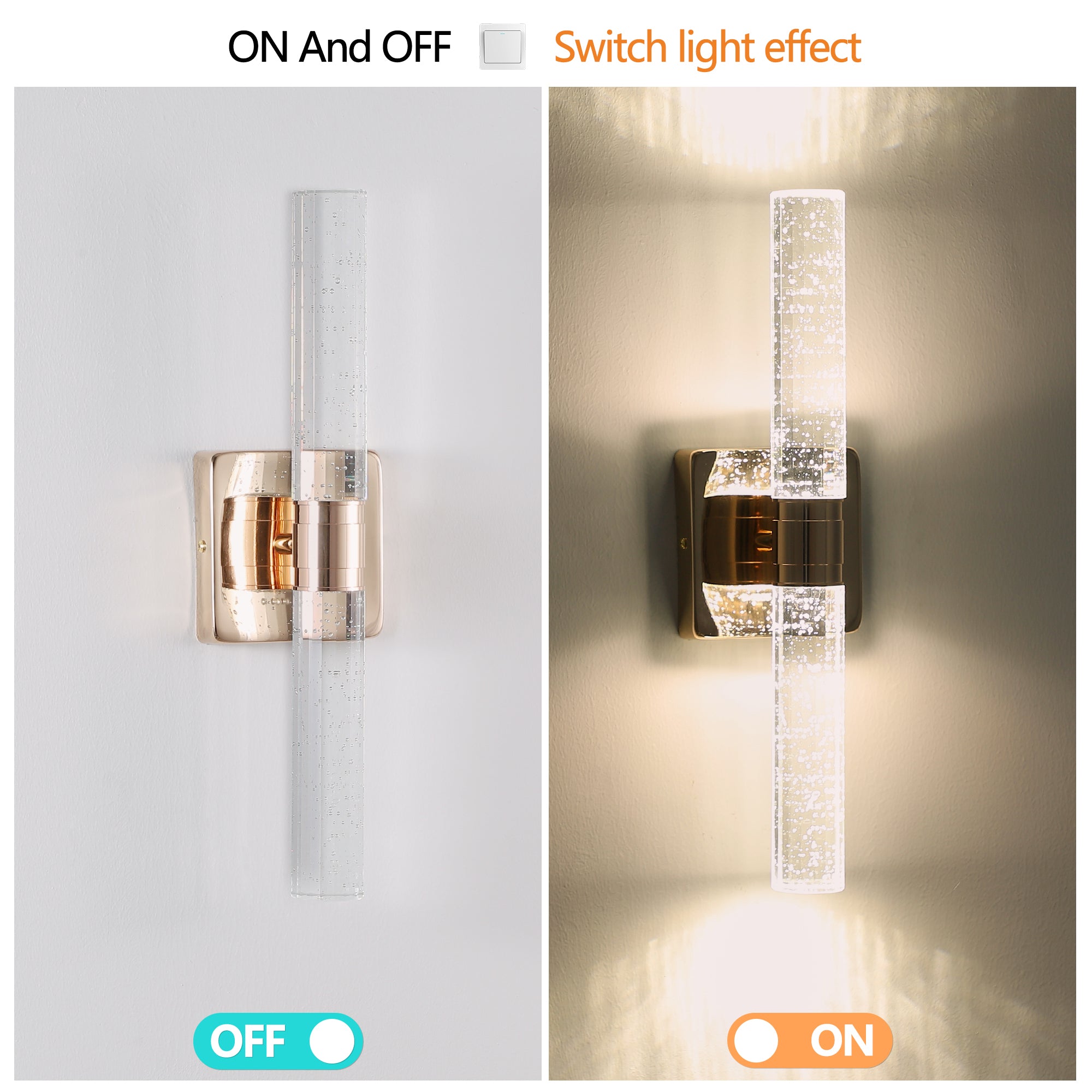 Contemporary Crystal Wall Light Sconce, 2-Light Gold-Plated Fixture with Bubble Crystal for Bathroom, Bedroom, Hallway – Modern Indoor Lighting