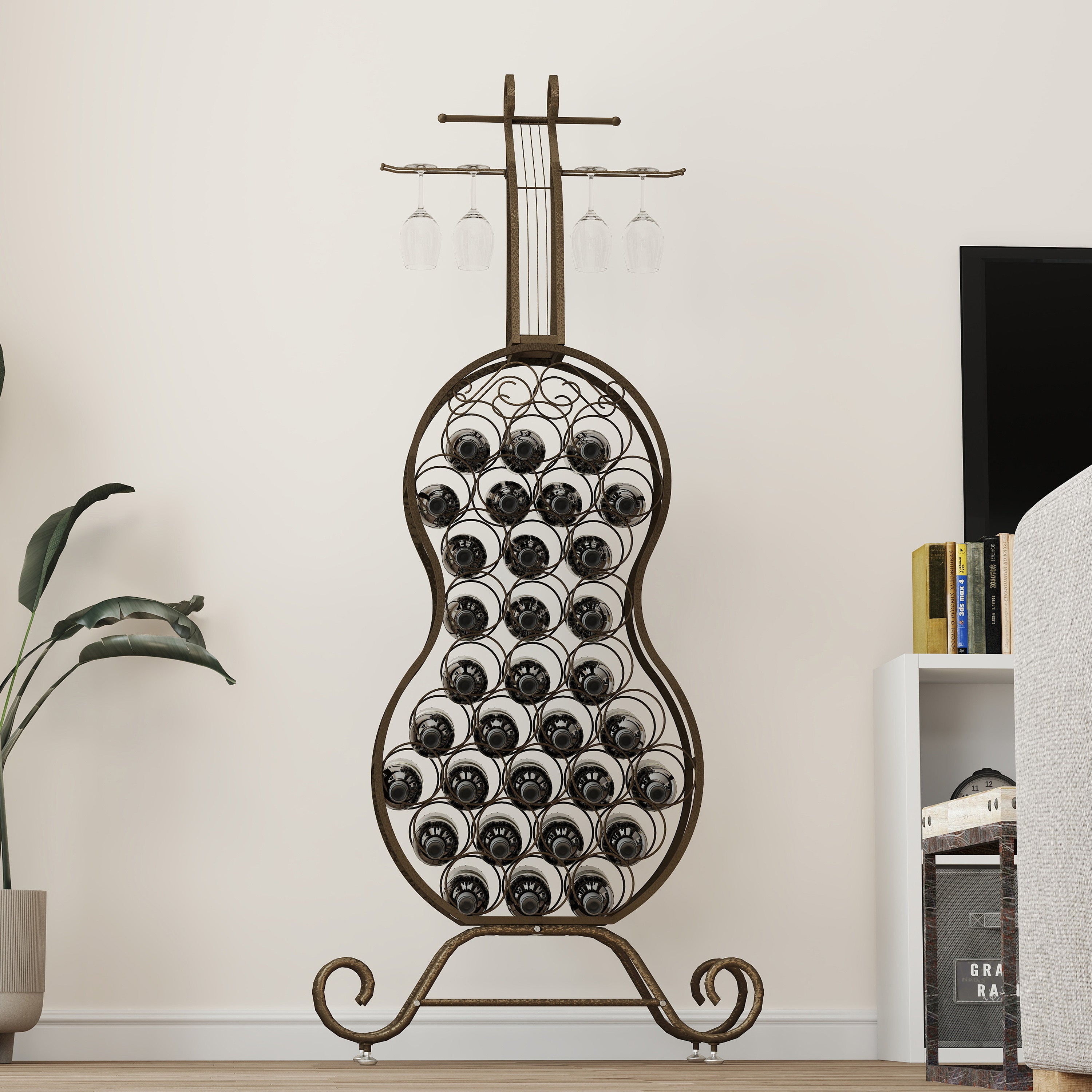 Cello-Shaped Wine Rack, Freestanding Wine Storage Organizer with Bottle Storage for Liquor & Wine, Home Bar Rack for Kitchen & Dining Room