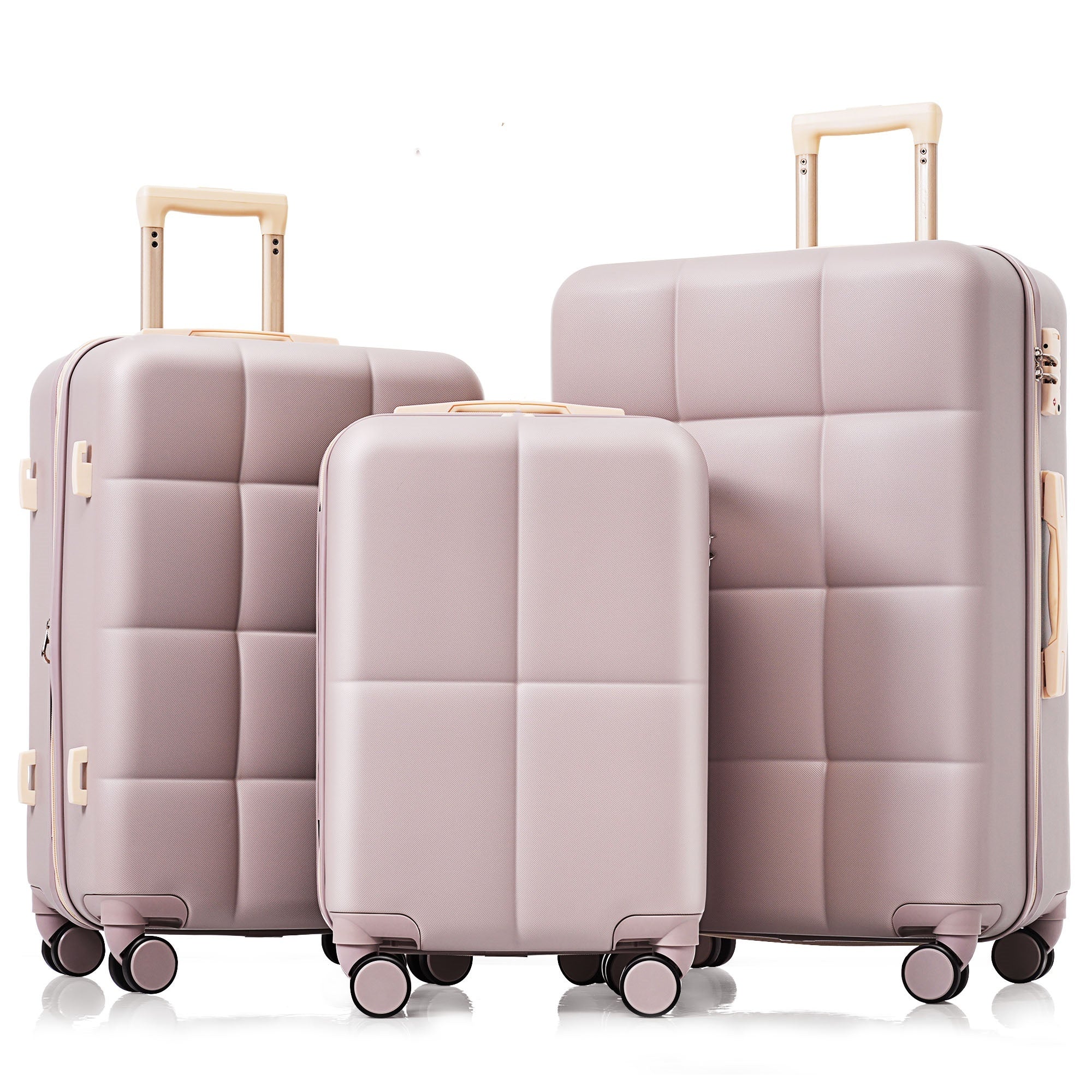 Luggage Set of 3, Airline Certified Carry-on Luggage with Cup Holder, ABS Hard Shell Luggage with Spinner Wheels, rosybrown