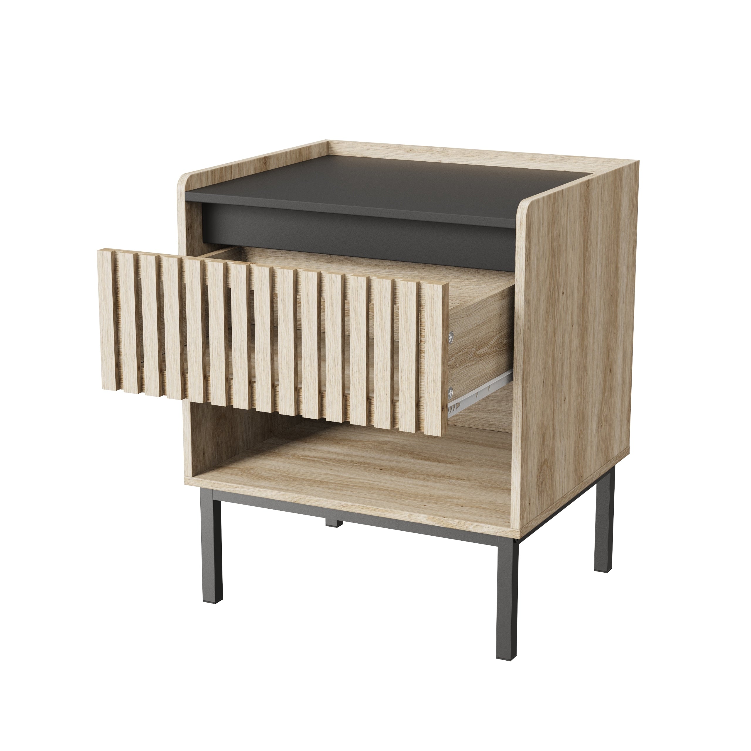 Bedside Cabinet Set of 2 – Modern Minimalist Design with Iron Feet, Vertical Stripe Elements, Quick Assembly, Ideal for Modern Families