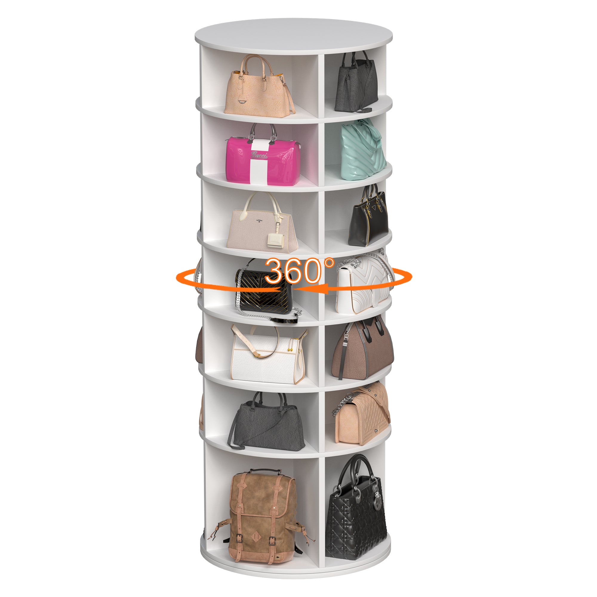 7-Tier Rotating Shoe Rack Tower, 360° Spinning Shoe Organizer, Free Standing Lazy Susan Design, High Bottom Storage, Holds 28 Pairs, White