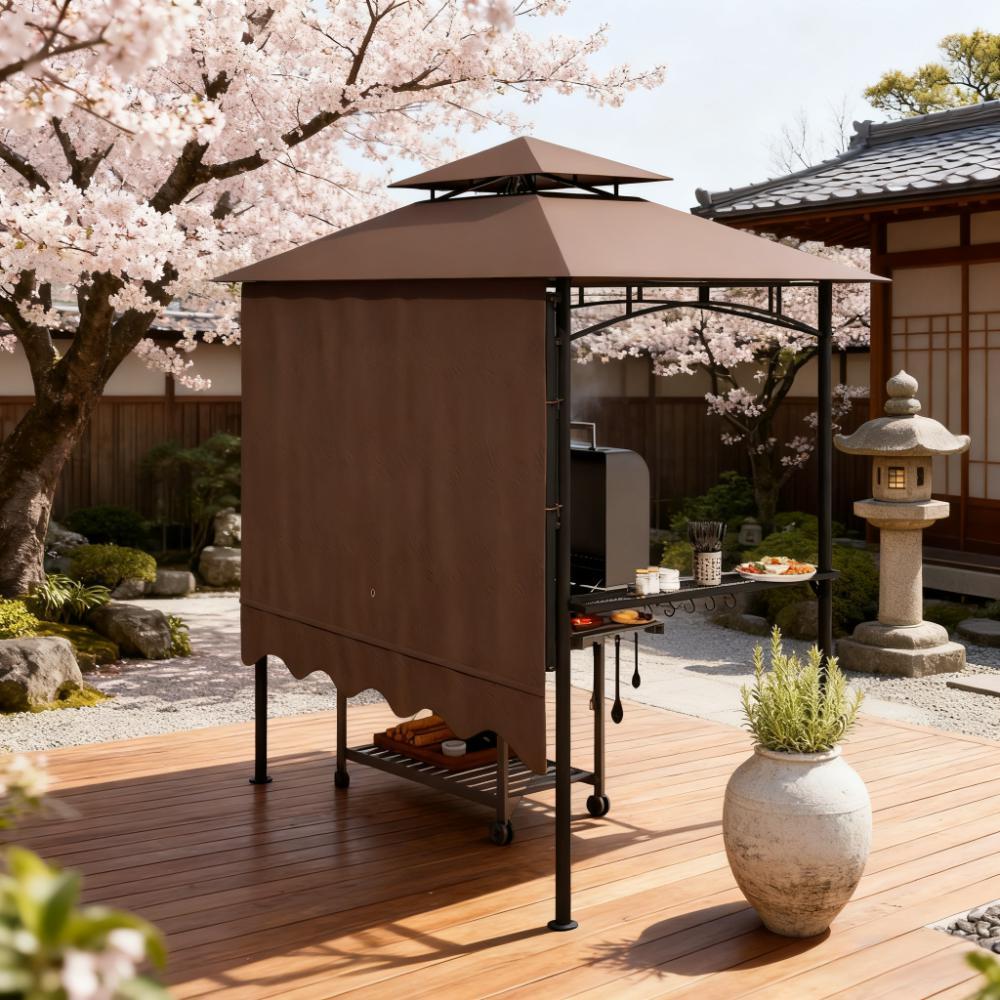 Outdoor Grill Gazebo 8' x 5'  Gazebo Shelter with Side Awning