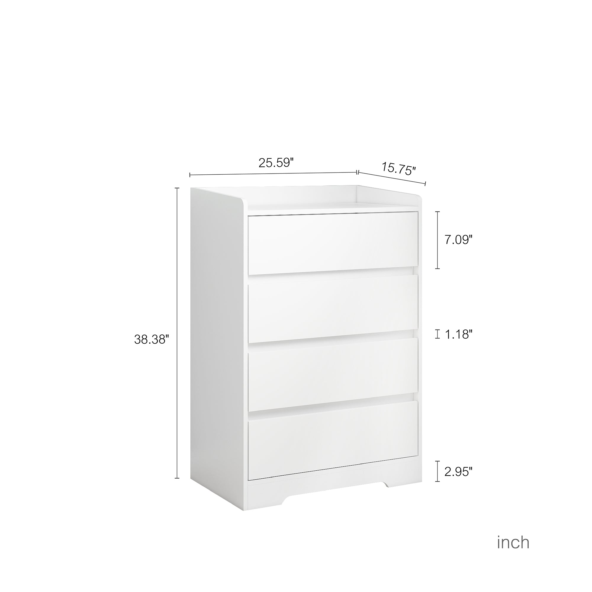 4 Drawer Dresser, Chest of Drawers Without Handle, White Dresser for Bedroom 100% Waterproof, Modern Wooden Cabinet with Sturdy Frame for Living Room, Entryway, Bedroom, Hallway, Office