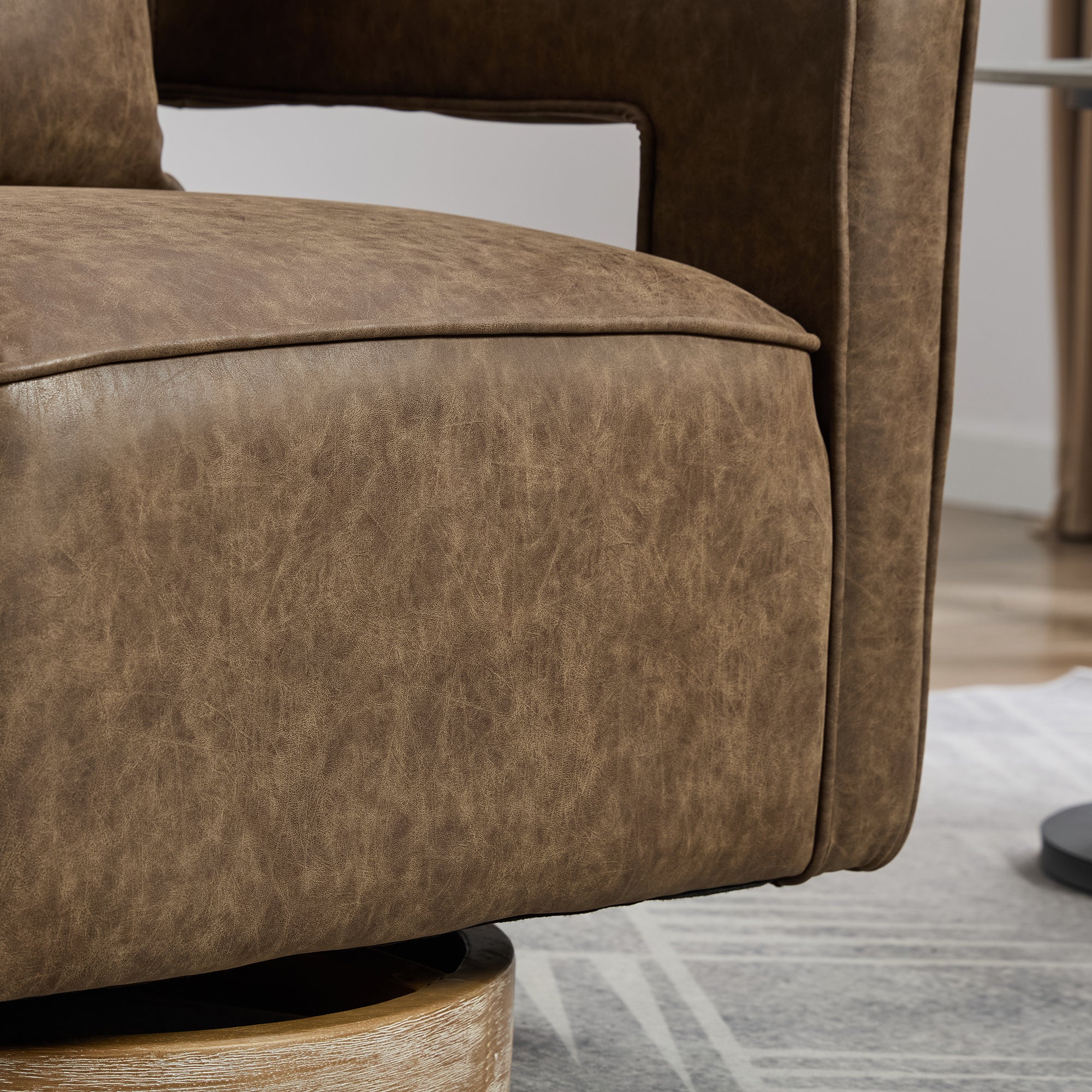 29.1"W Swivel Accent Open Back Barrel Chair Modern Comfy Sofa Chair With Weathered Base For Nursery Bedroom Living Room Hotel Office, Club Chair Leisure Arm Chair For Lounge (Coffee,PU)