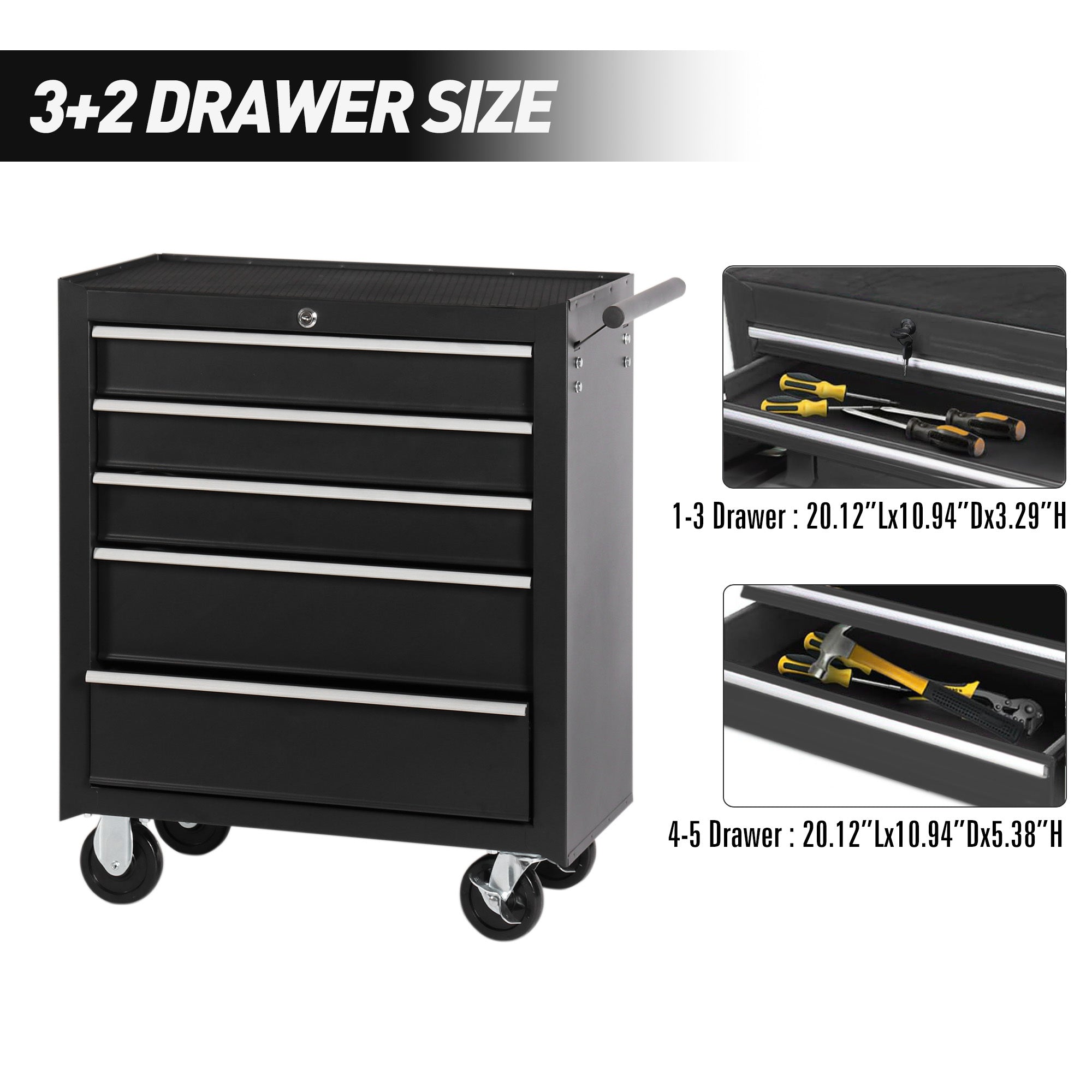 5-Drawer Rolling Tool Chest with Lock & Key | Tool Storage Cabinet for Garage