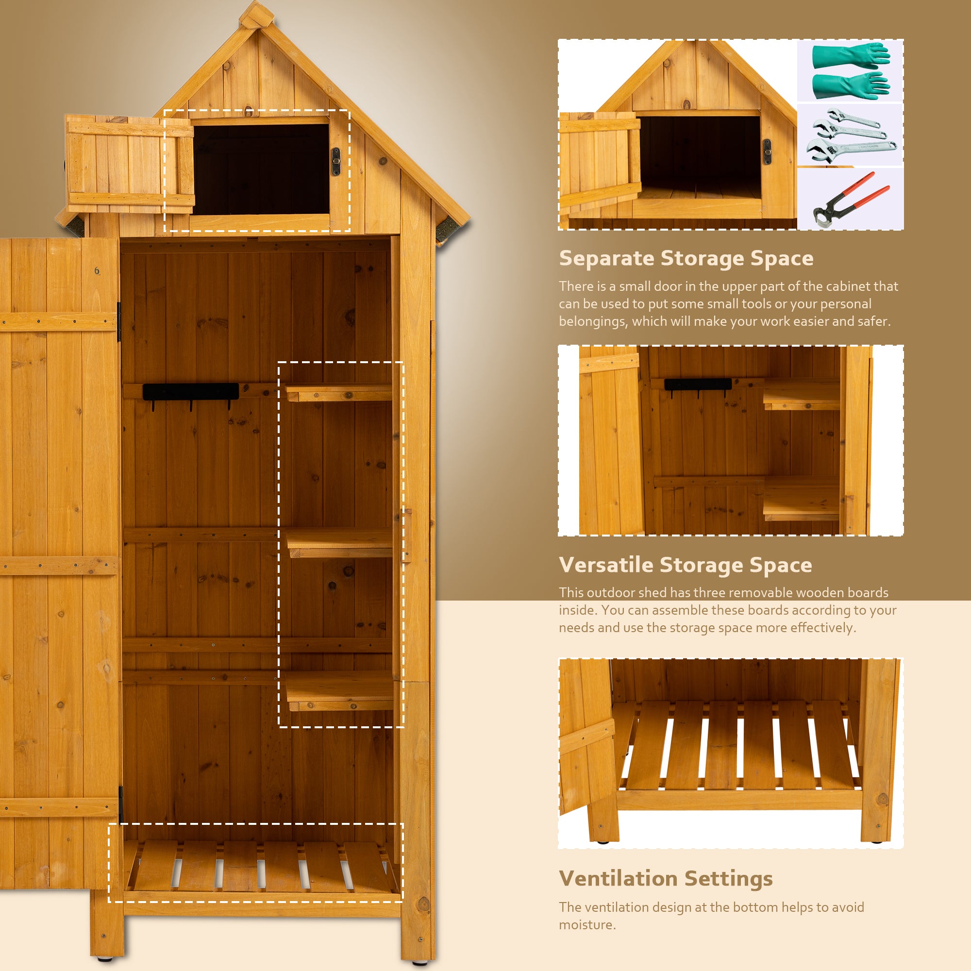 30.3'L x 21.3'W x 70.5'H Outdoor Storage Cabinet Tool Shed – Wooden Garden Shed, Natural Finish