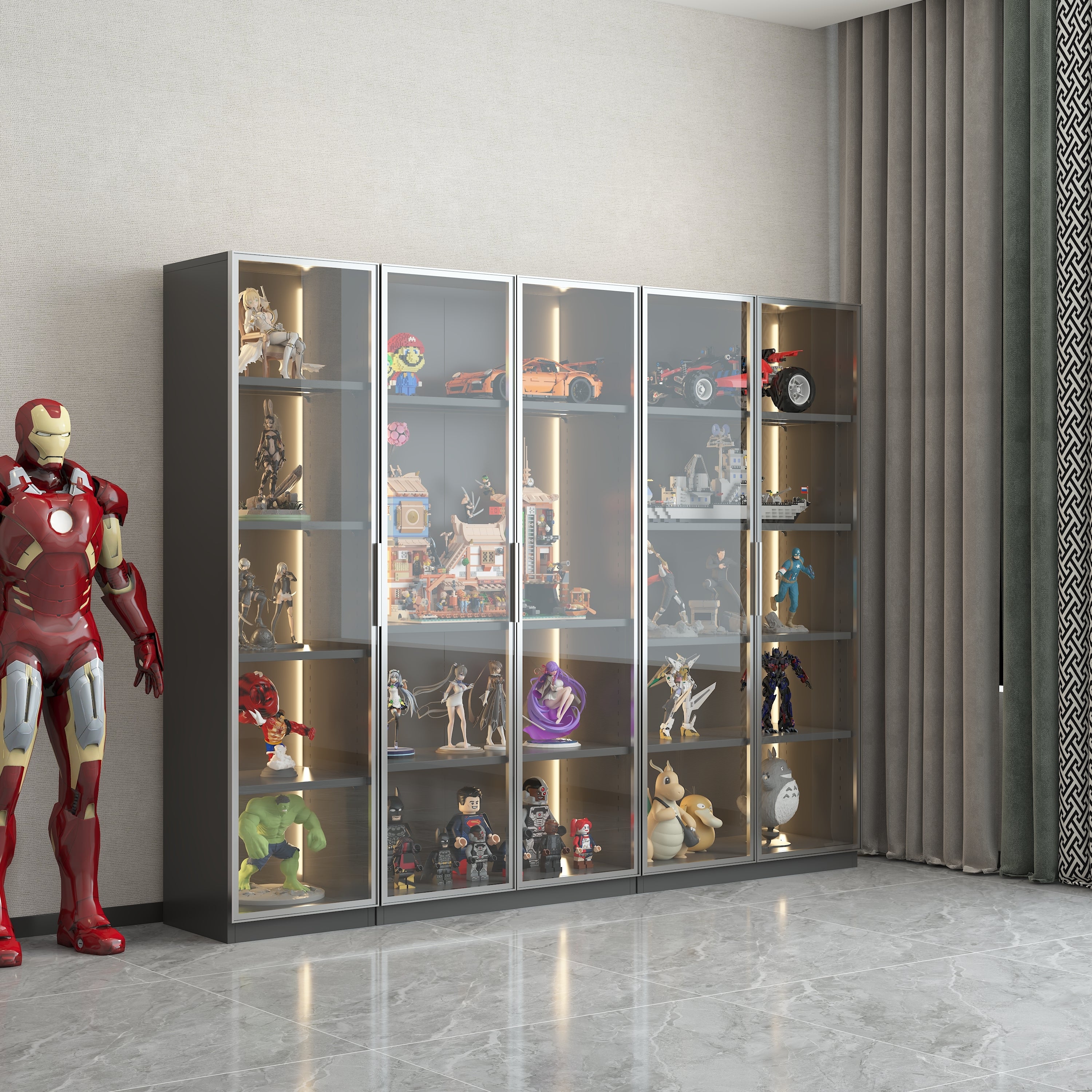 Best selling new design double door metal glass display storage cabinet  with light strip for living room