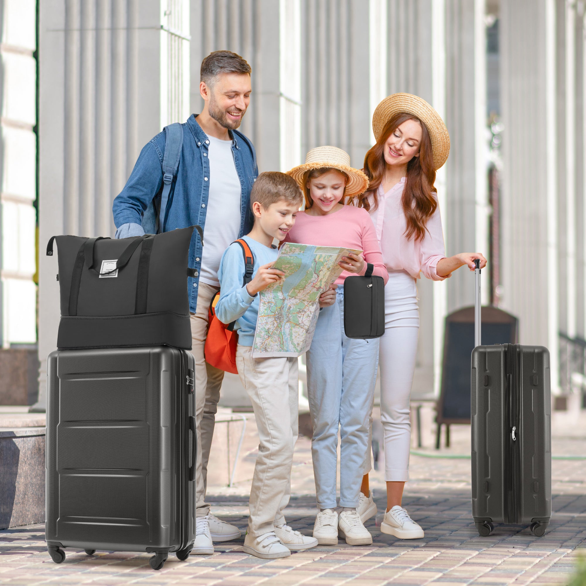 Expandable Spinner Wheels 2 Piece Luggage Set with Bags, ABS Lightweight Suitcase, TSA Lock, Dark Gray, 20inch+28inch