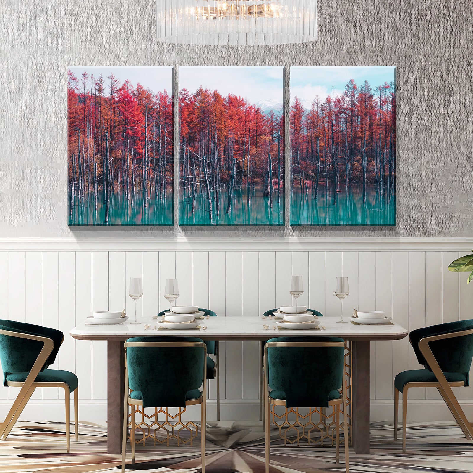 3 Panels Framed Maple Forest Canvas Wall Art, 3-Piece Modern Canvas Painting for Office, Dining Room, Living Room, Bedroom Decor - Ready to Hang, 24x36in, 1.5inch Thickness