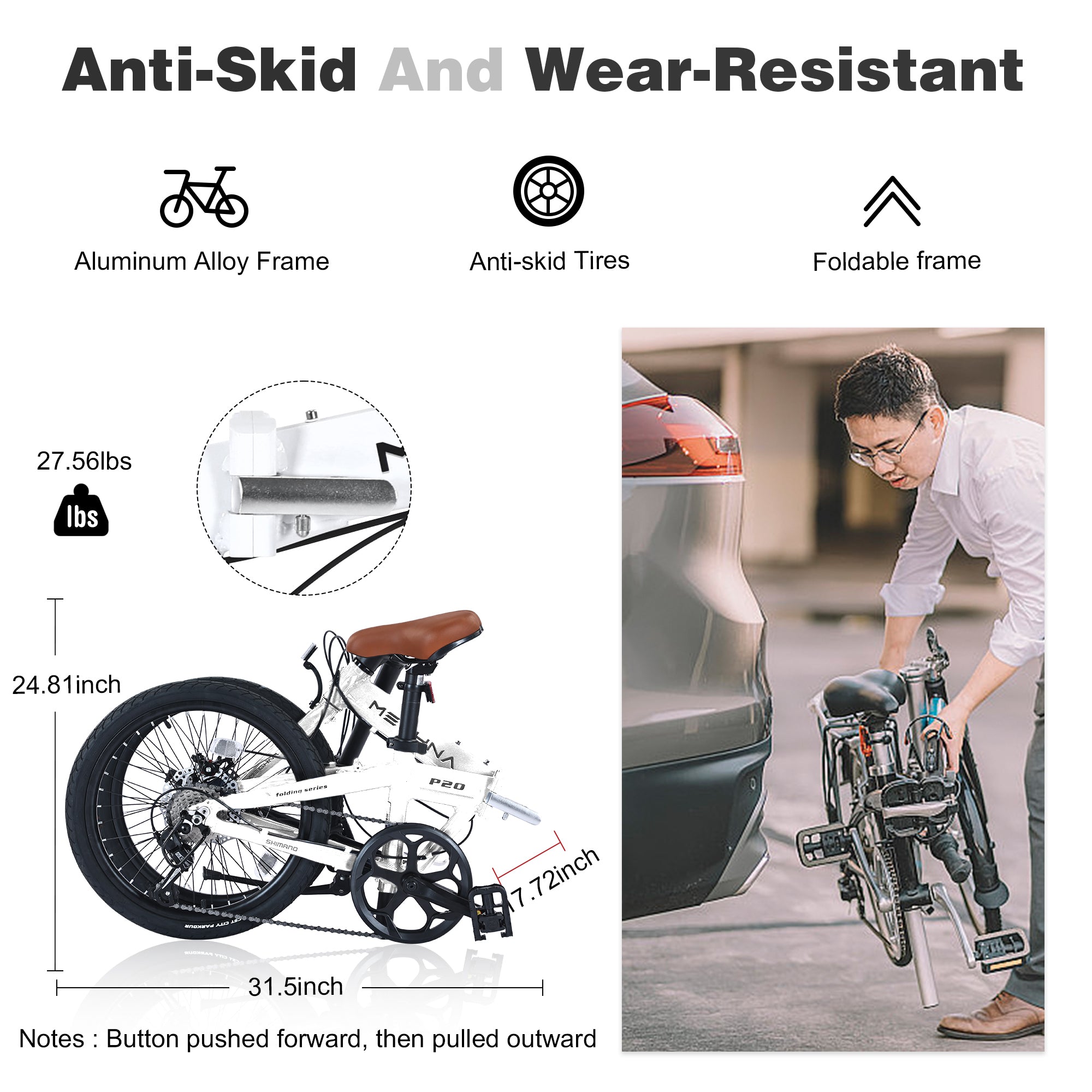 20" Folding City Bike – Lightweight Aluminum Frame, 7-Speed Urban Commuter Bicycle, Compact & Portable Outdoor
