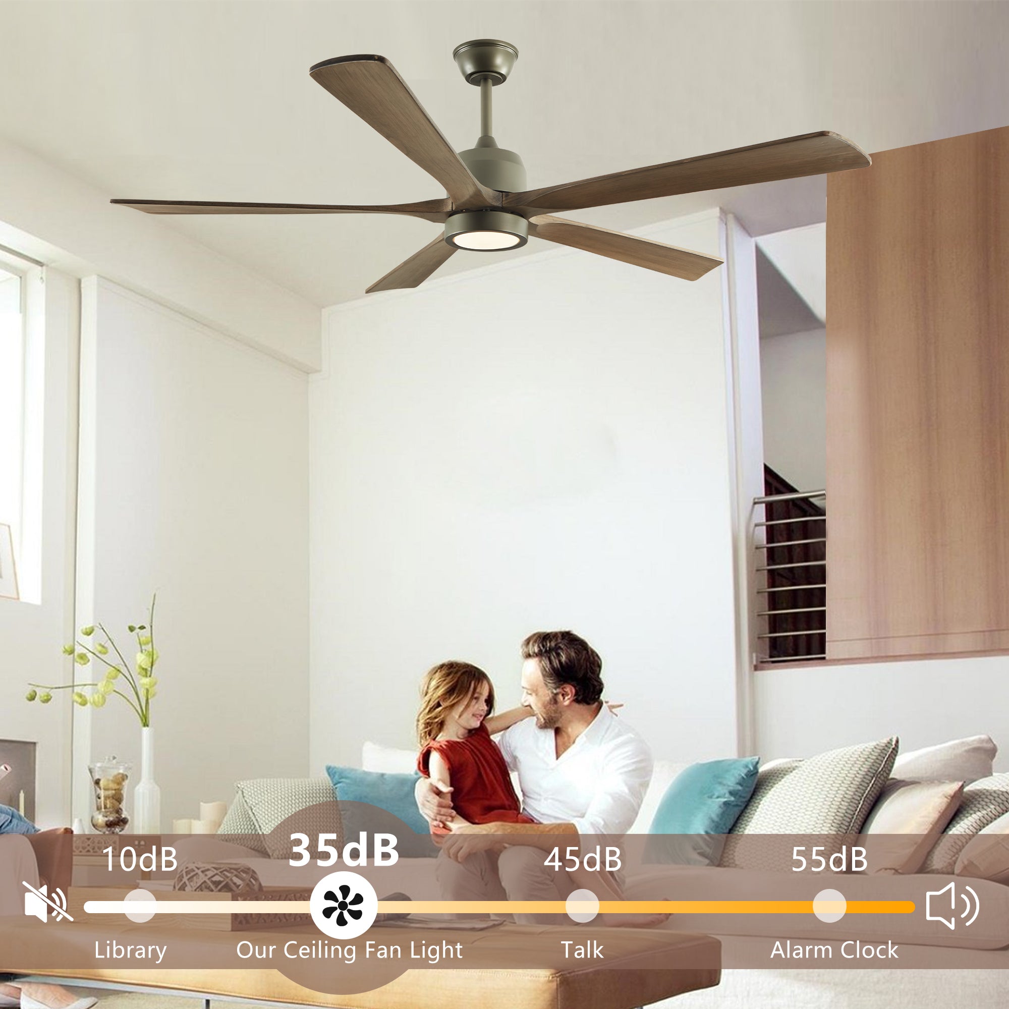 60' Modern Wood Ceiling Fan with Light and Remote Control,6-Speed Noiseless Reversible DC Motor, Ceiling Fan for Kitchen Dinning Living Room