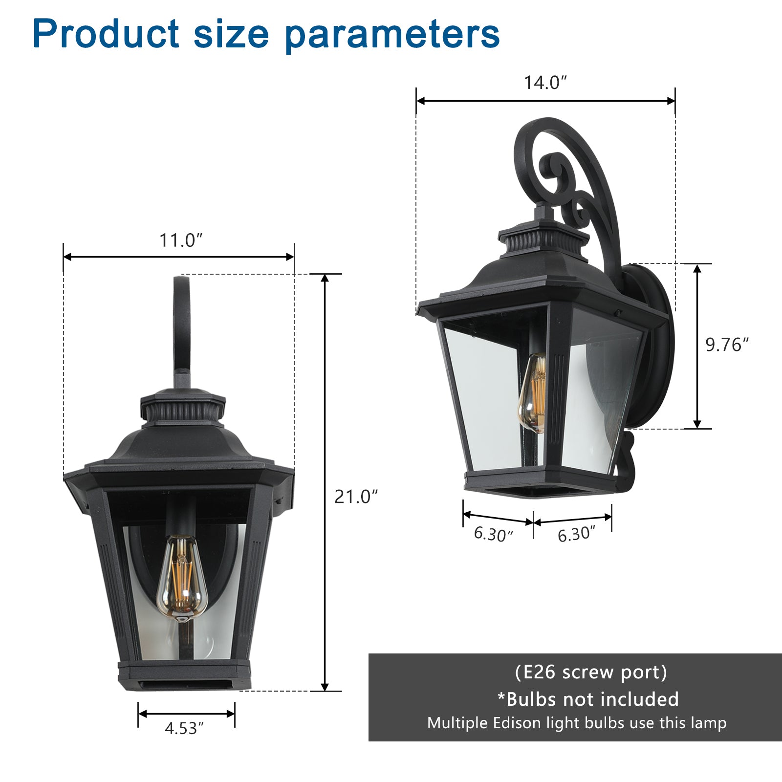 21" Outdoor Wall Lantern - Vintage Black Metal Sconce