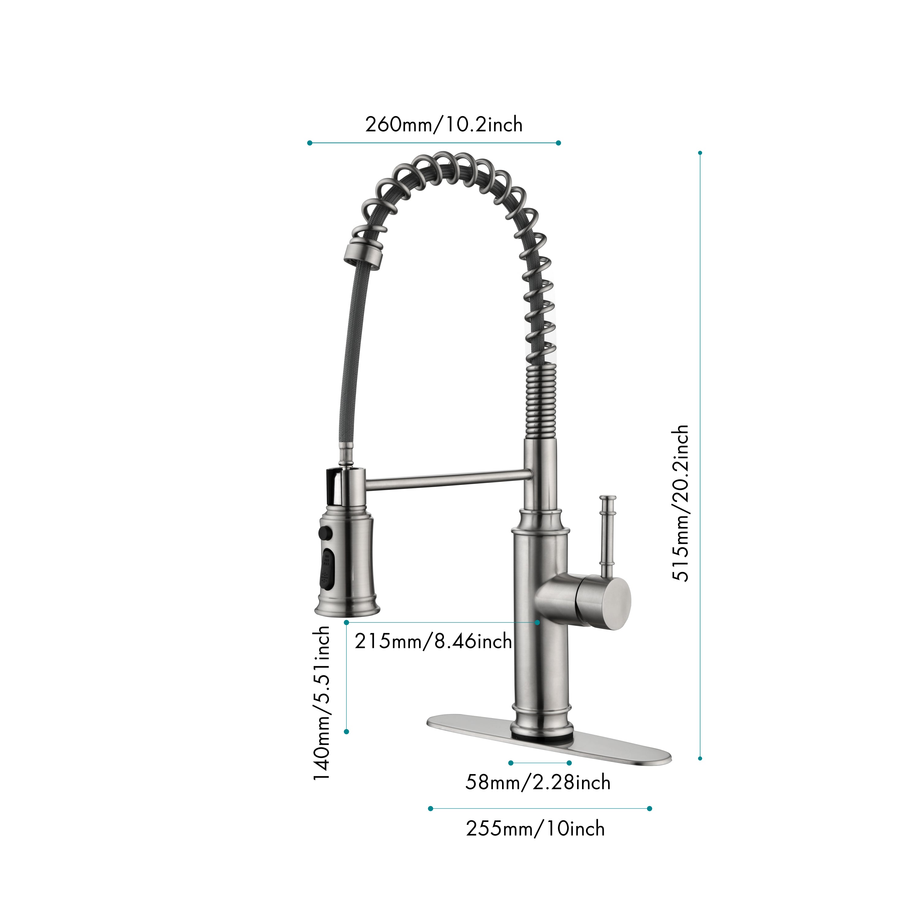 Commercial Kitchen Faucet - Single Handle Pull Down Sprayer with Spring Design, Single Lever Kitchen Sink Faucet