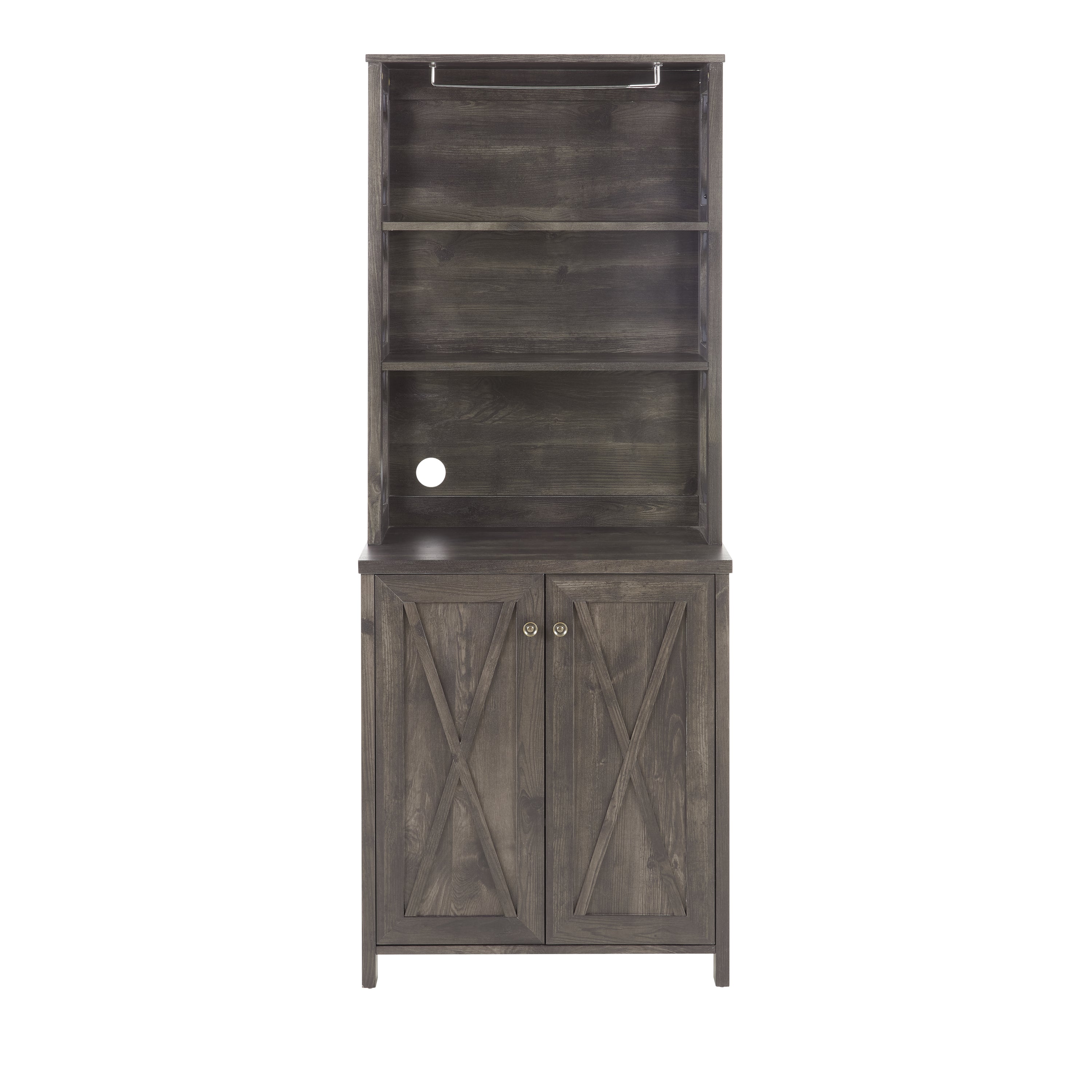 Coffee Bar Cabinet with Microwave Stand & Metal Frame – Side Home Source Bar Cabinet with Hollow-Out Barn Design – Charcoal Gray – 26.77" x 15.75" x 67.32"