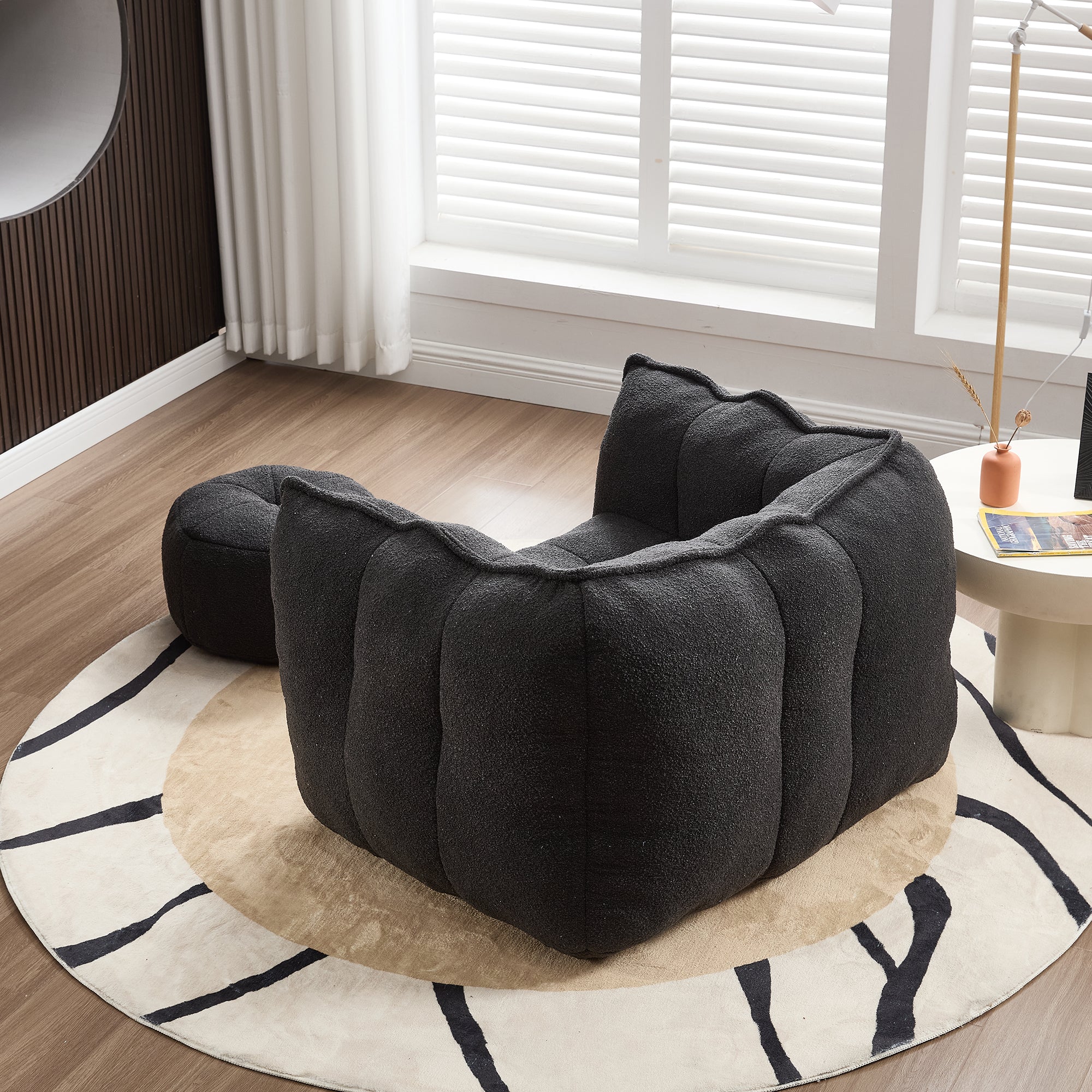 Soft Chenille Bean Bag Chair with High Resilient Foam for Living Room and Bedroom, Comfortable Square Lazy Sofa with Footstool for Adults