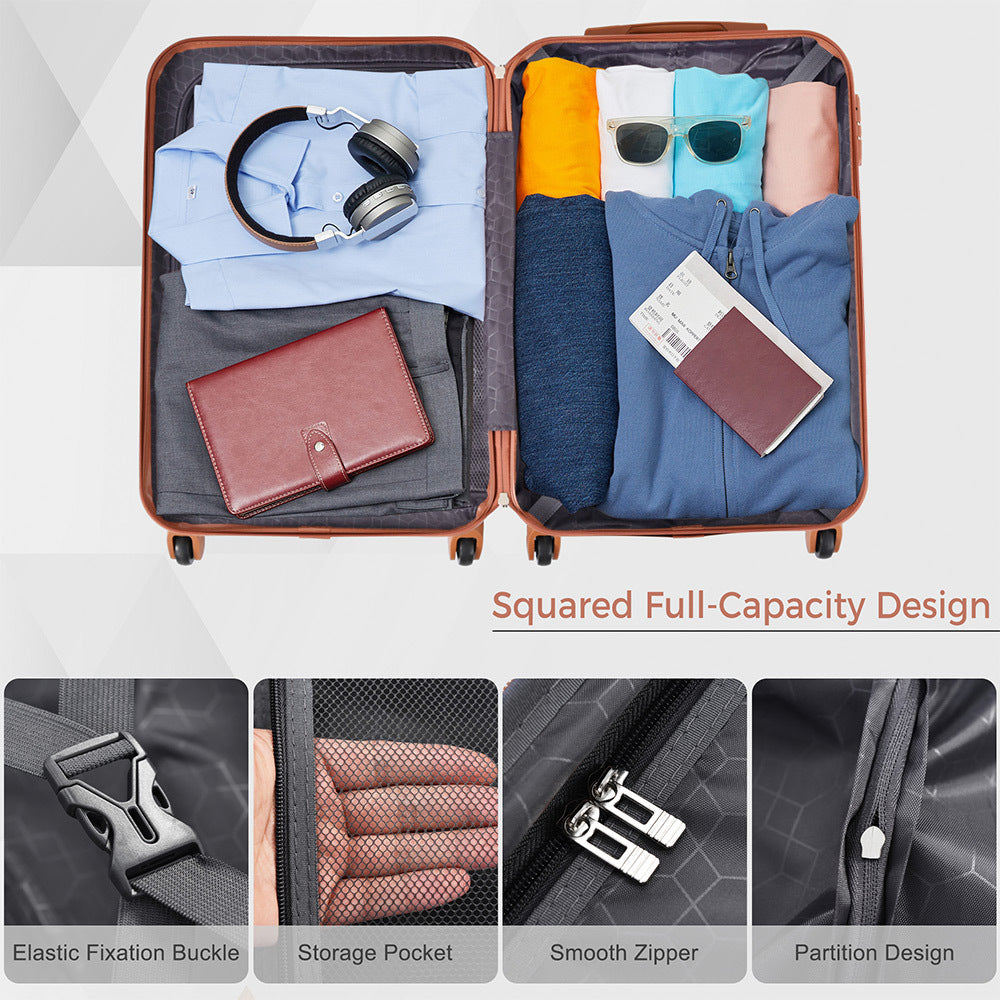 3-Piece Luggage Set New Model | ABS Hardside Spinner Suitcases with TSA Lock (Black & Brown)
