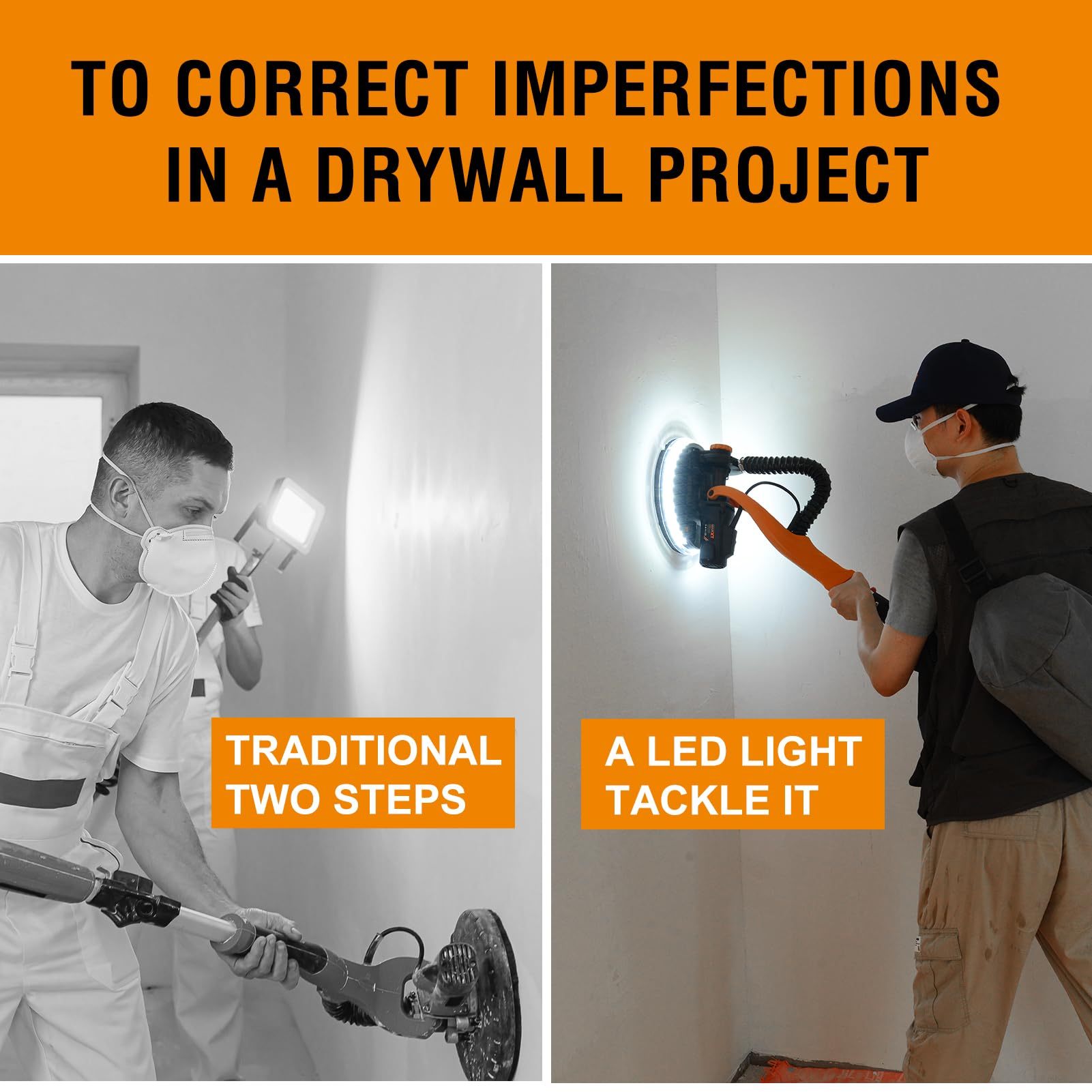 Drywall Sander with Vacuum Dust Collection, 6 Variable Speed Foldable Telescopic Electric Wall Sander, Popcorn Ceiling Removal Tool, 1900RPM Power Sander Tool, LED Light, 18Pcs Sanding Discs