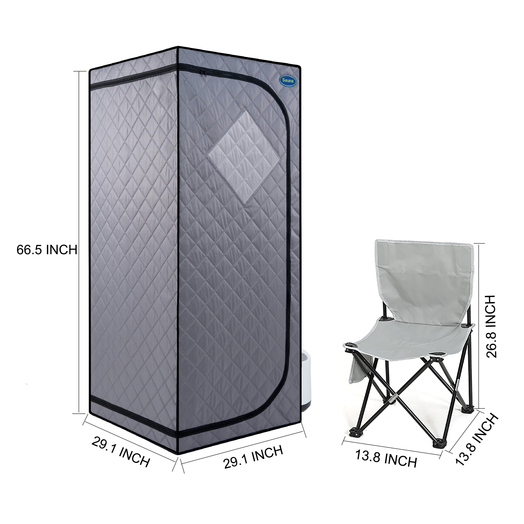 Full Size Portable Grey Steam Sauna Tent – Personal Home Spa with Steam Generator, Remote Control, Foldable Chair, Timer, PVC Pipe Connector, Fast Heating, FCC Certified