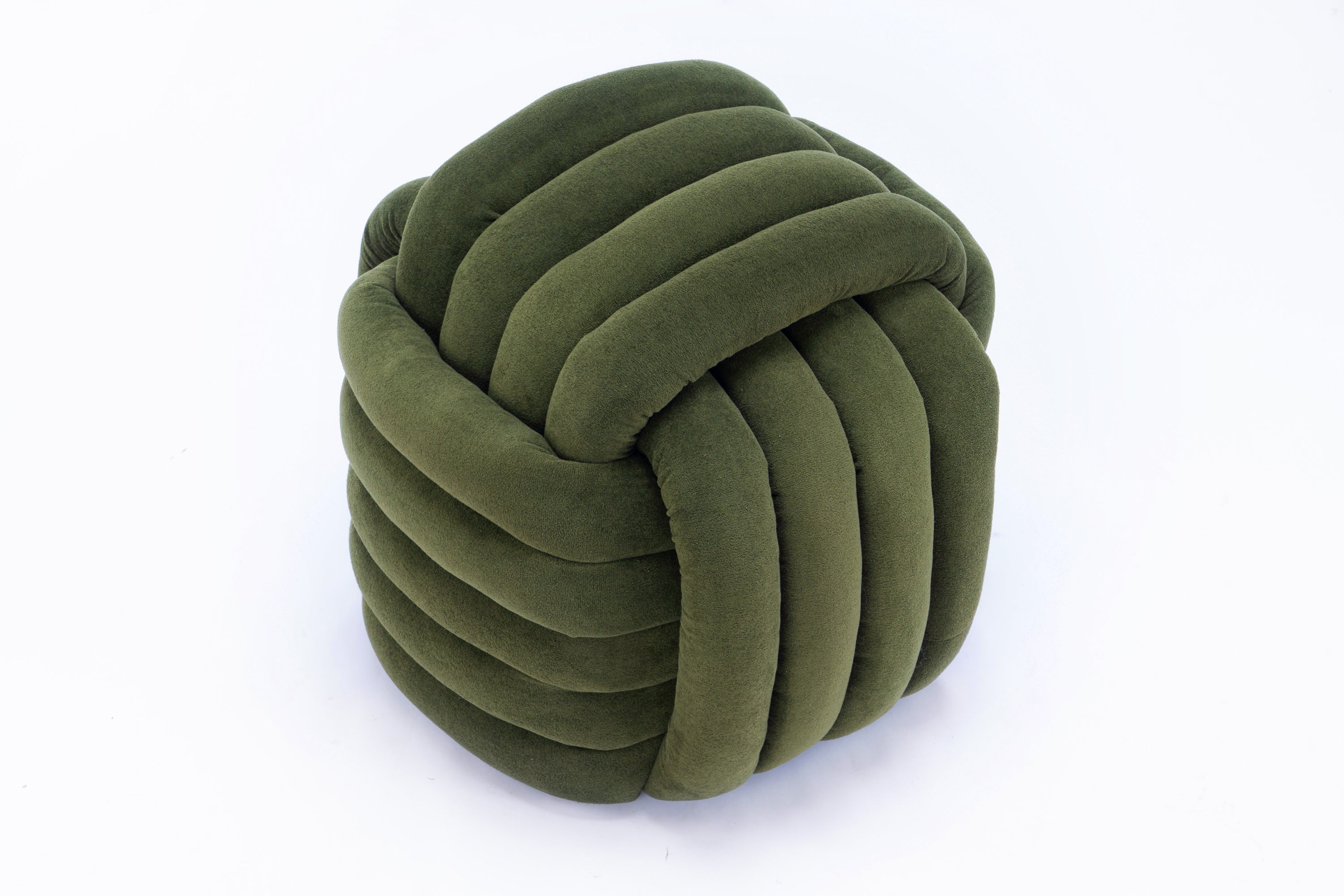 060-Chenille Fabric Modern Knot Design Ottoman Makeup Stool Footstool, Comfortable and Stylish Seat for Living Room, Bedroom,Green