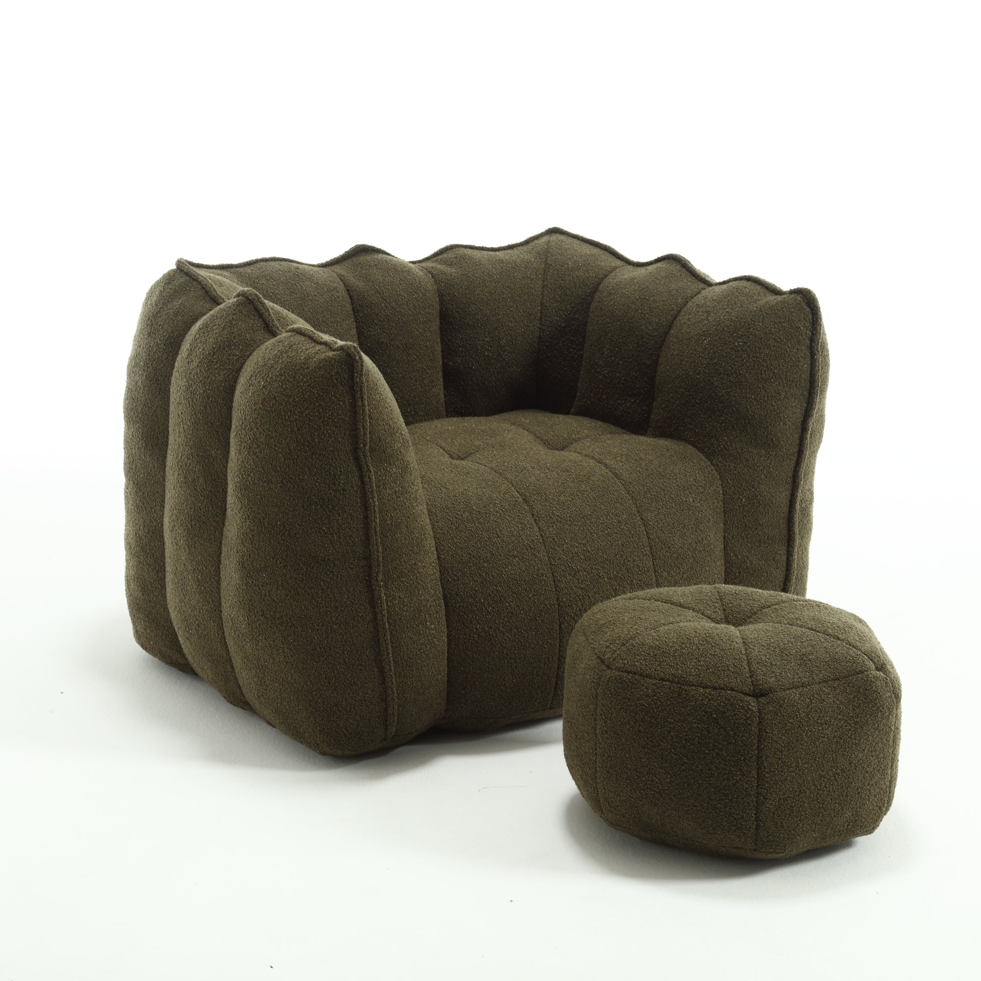 Soft Chenille Bean Bag Chair with High Resilient Foam for Living Room and Bedroom, Comfortable Square Lazy Sofa with Footstool for Adults
