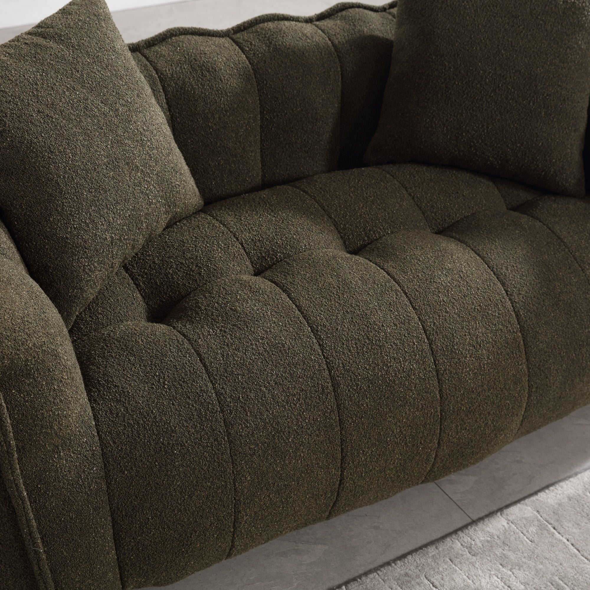 Cozy Beanbag Chair with High Resilience Foam Core for Two - Olive Green Chenille, 66x35x25 inches