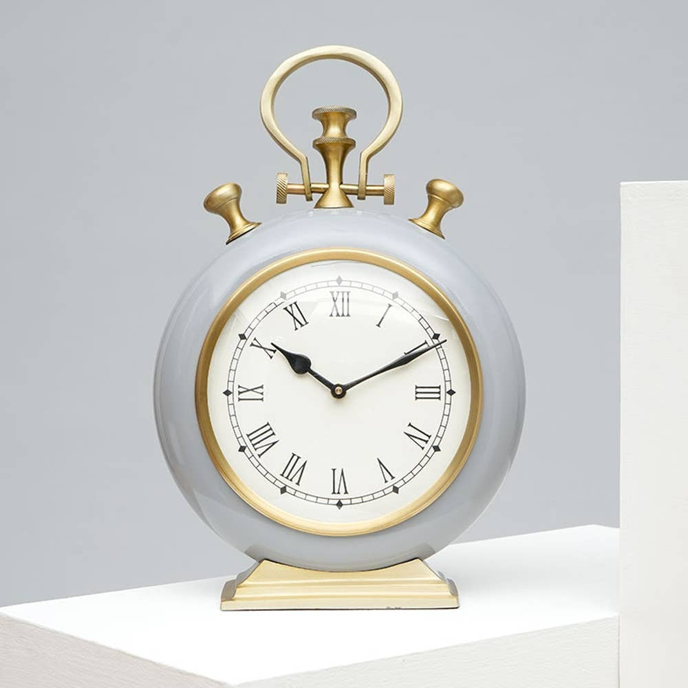 Grey & Gold Accent Table Clock Aluminum Desk Clock–10x3x14'