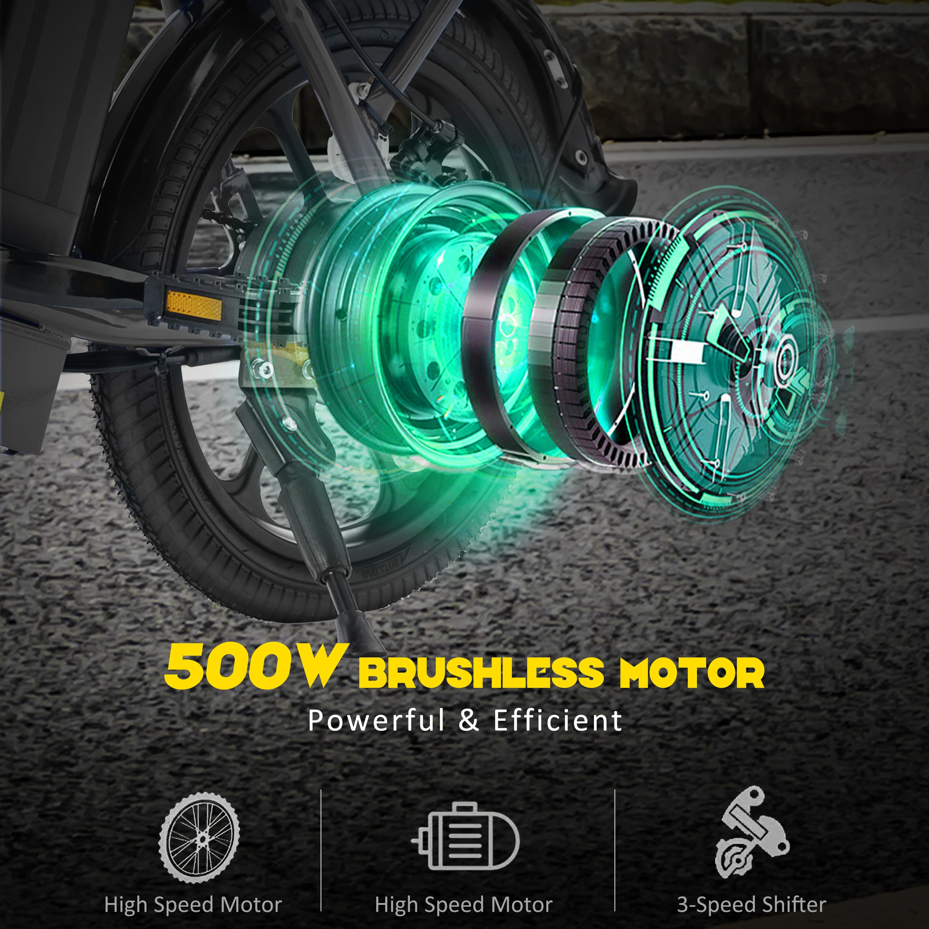 Adult Electric Bicycle 500W Motor, 15.5 MPH Max Speed, 16" Tire, 42V 10.4AH Removable Battery, Foldable Electric Bike with Multi-Shock Absorption for City Commuting