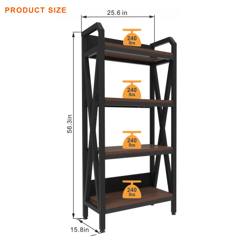 56.3" 4-Tier Bakers Rack | Metal & Wooden Kitchen Storage Shelves, 25.6" Length